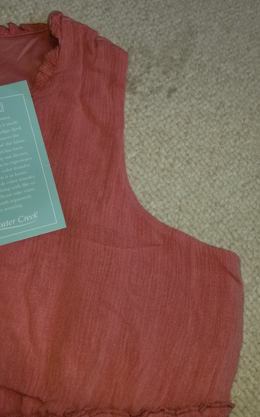 NWT Womens Dress-COLDWATER CREEK-peach gauzy smocked waist maxi Cottagecore-PM