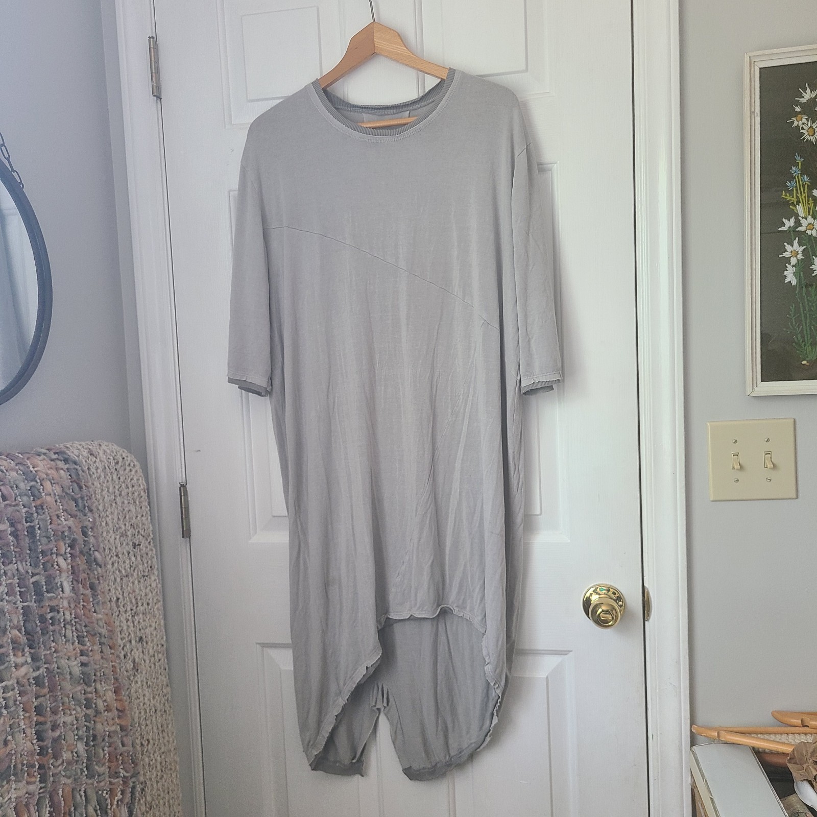 Gershon Bram Jersey Stretch Oversized Dress Sz M Grey Minimal Lagenlook Comfort
