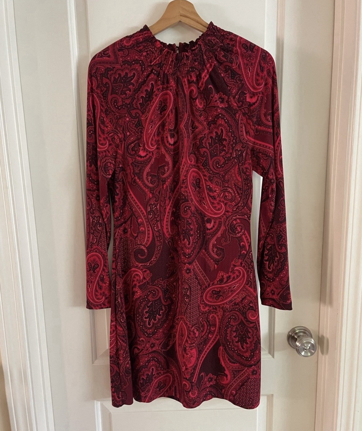 Tommy Hilfiger Red/Black Paisley Shift Short High Neck Long Sleeve Dress 4