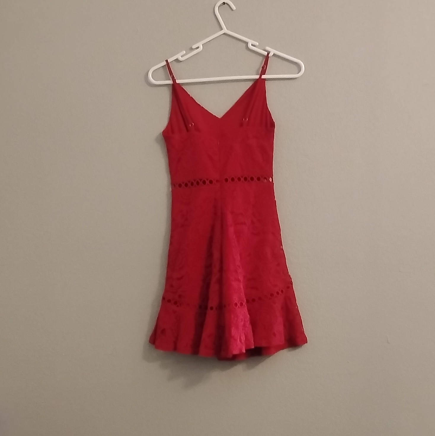 Miami XXS Red Solid Lace V-Neck Sleeveless Zip Lined Mini Fit & Flare Dress