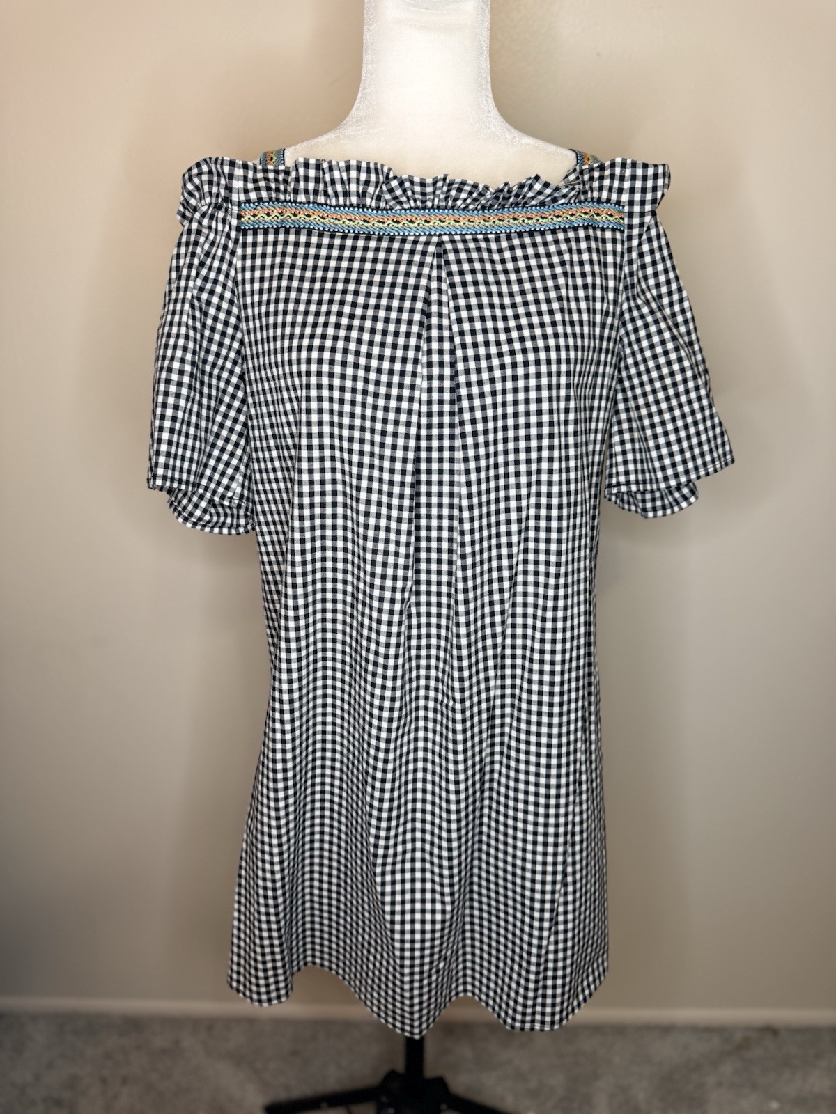 VTG Christian Caliendo Off The Shoulder Shirt Dress Med Checkered Black White