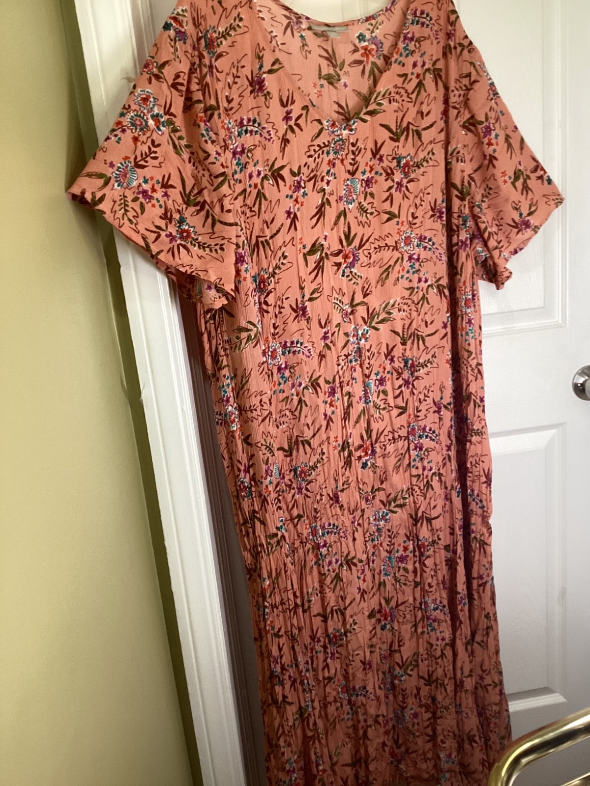 Woman Within Plus Size Printed Short-Sleeve Crinkle Maxi Dress~6X Petite