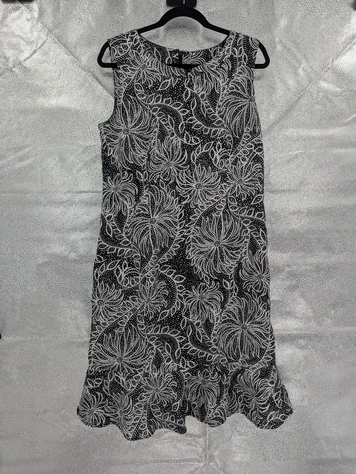 Kim Rogers Dress Women’s Black White Size 14 Linen Floral Sleeveless