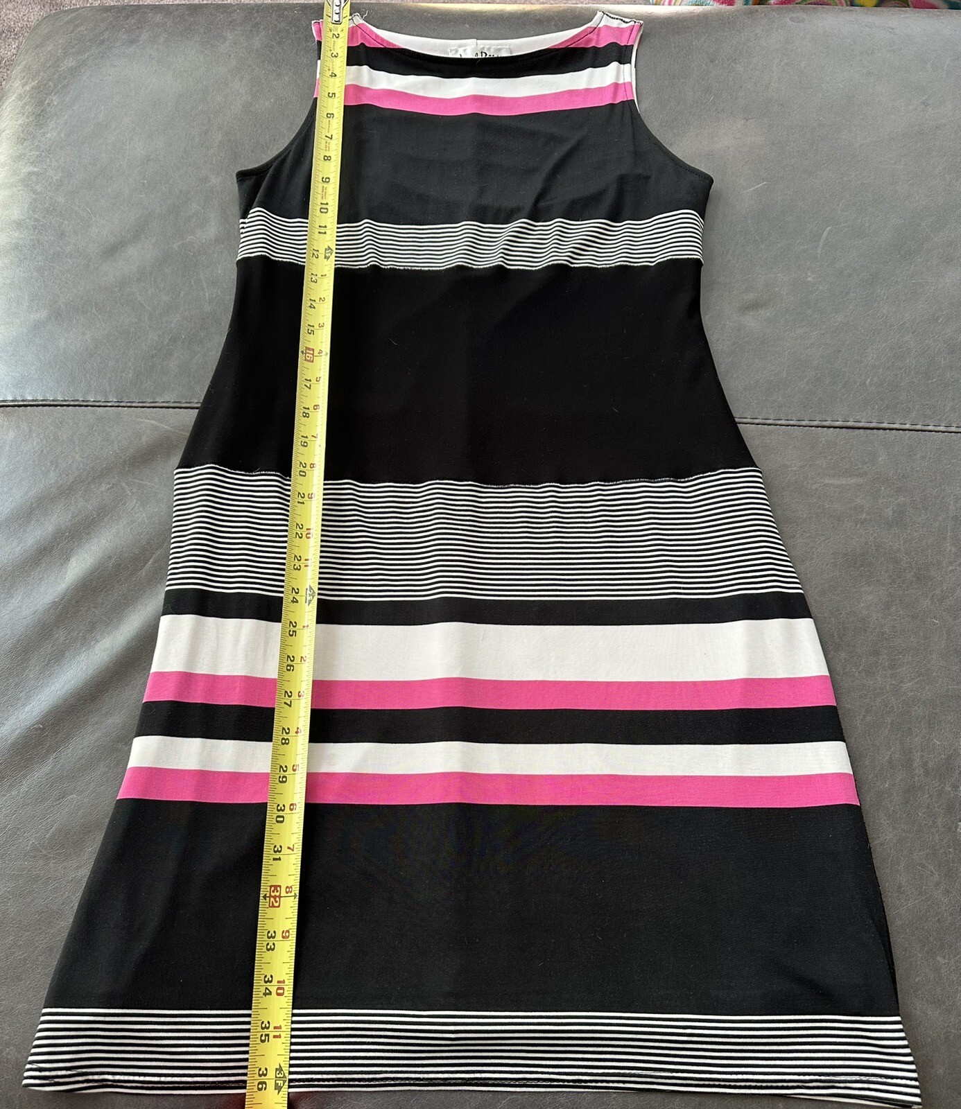 Joseph Ribkoff Black/White/Pink Striped Lined jersey dress Made In Canada 8