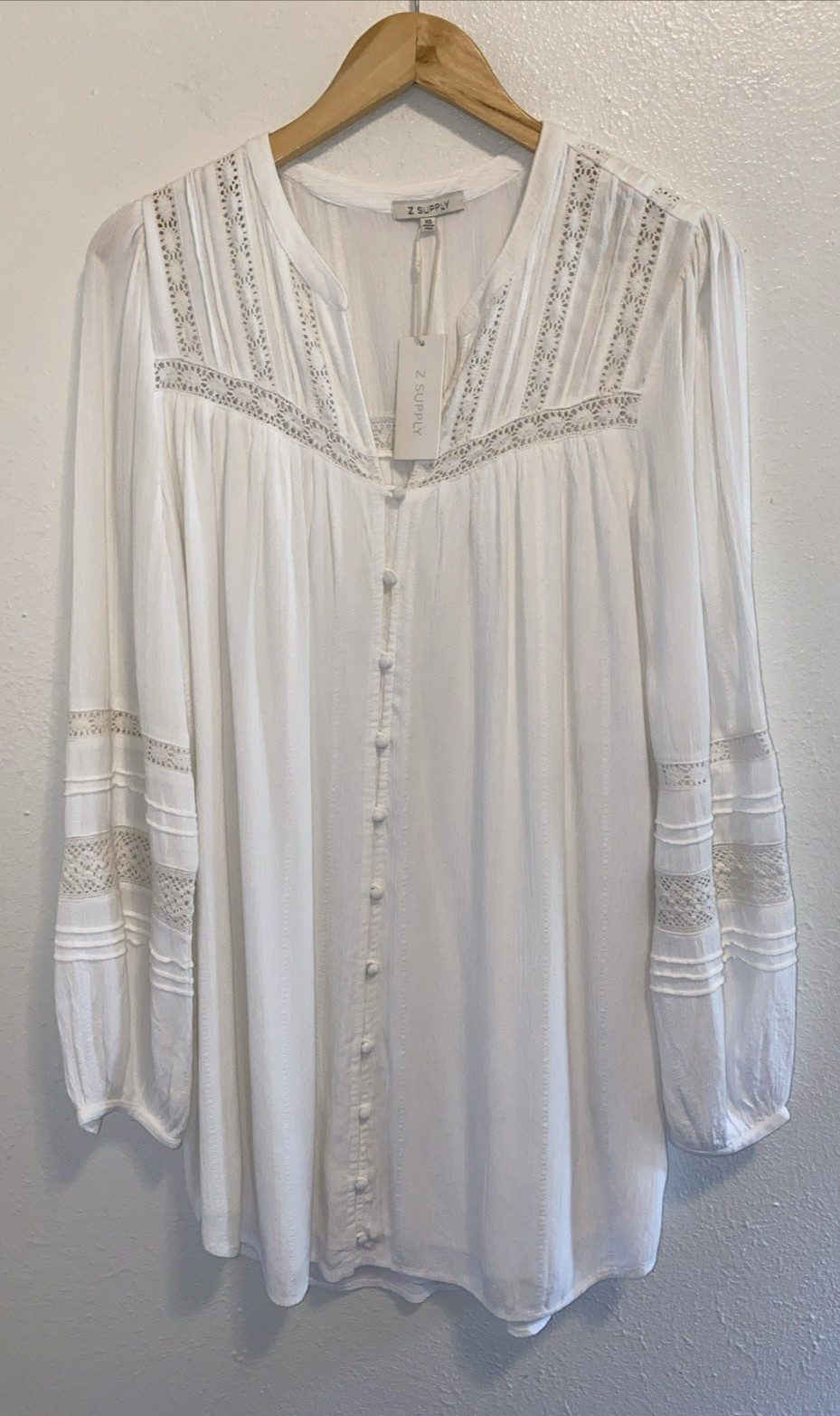 Z Supply Jude Mini White Crochet Insets Beach Coastal Size XS Oversized NWT
