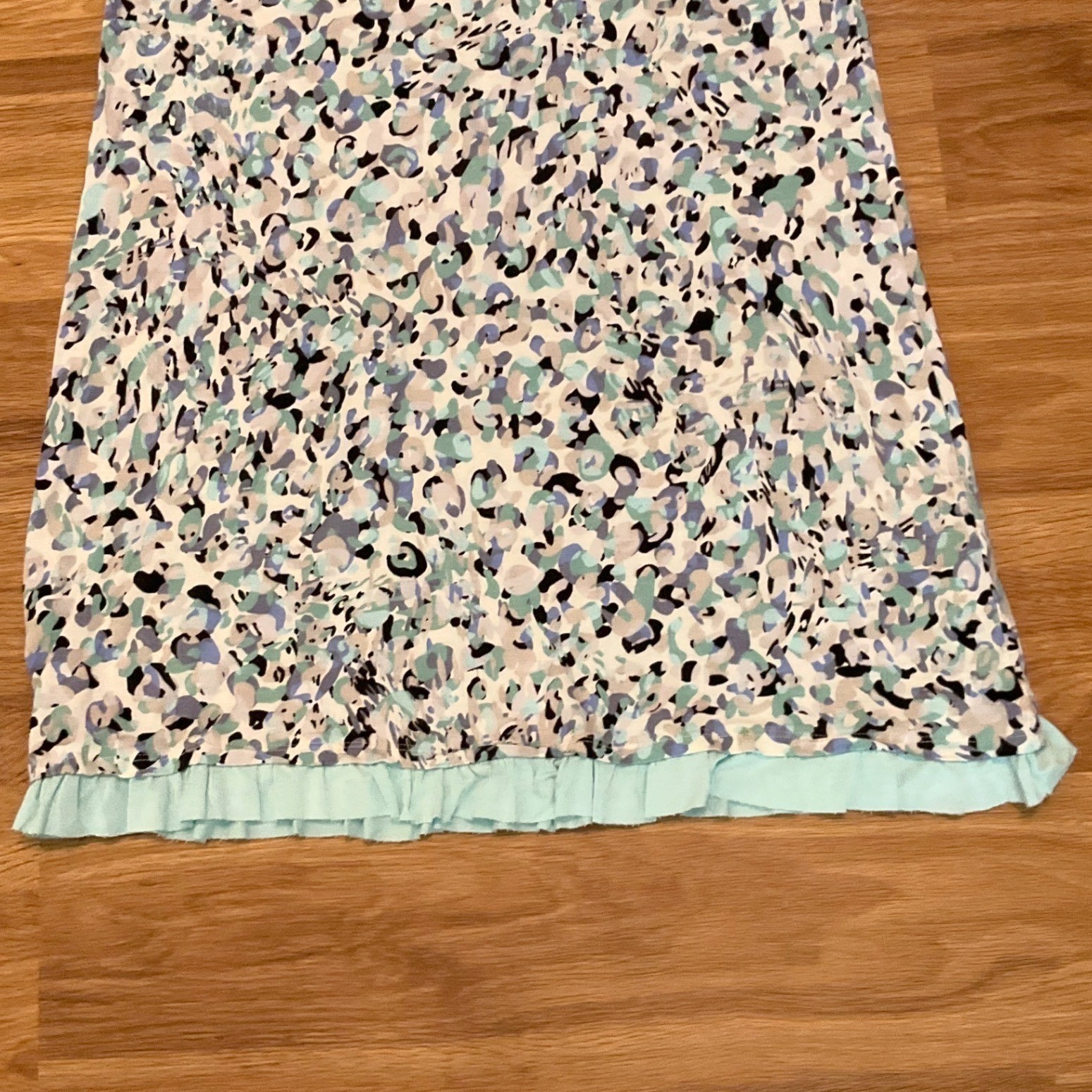 Womens Logo Layers Sleeveless Shift Dress Blue Mint Abstract Print Ruffle Hem L