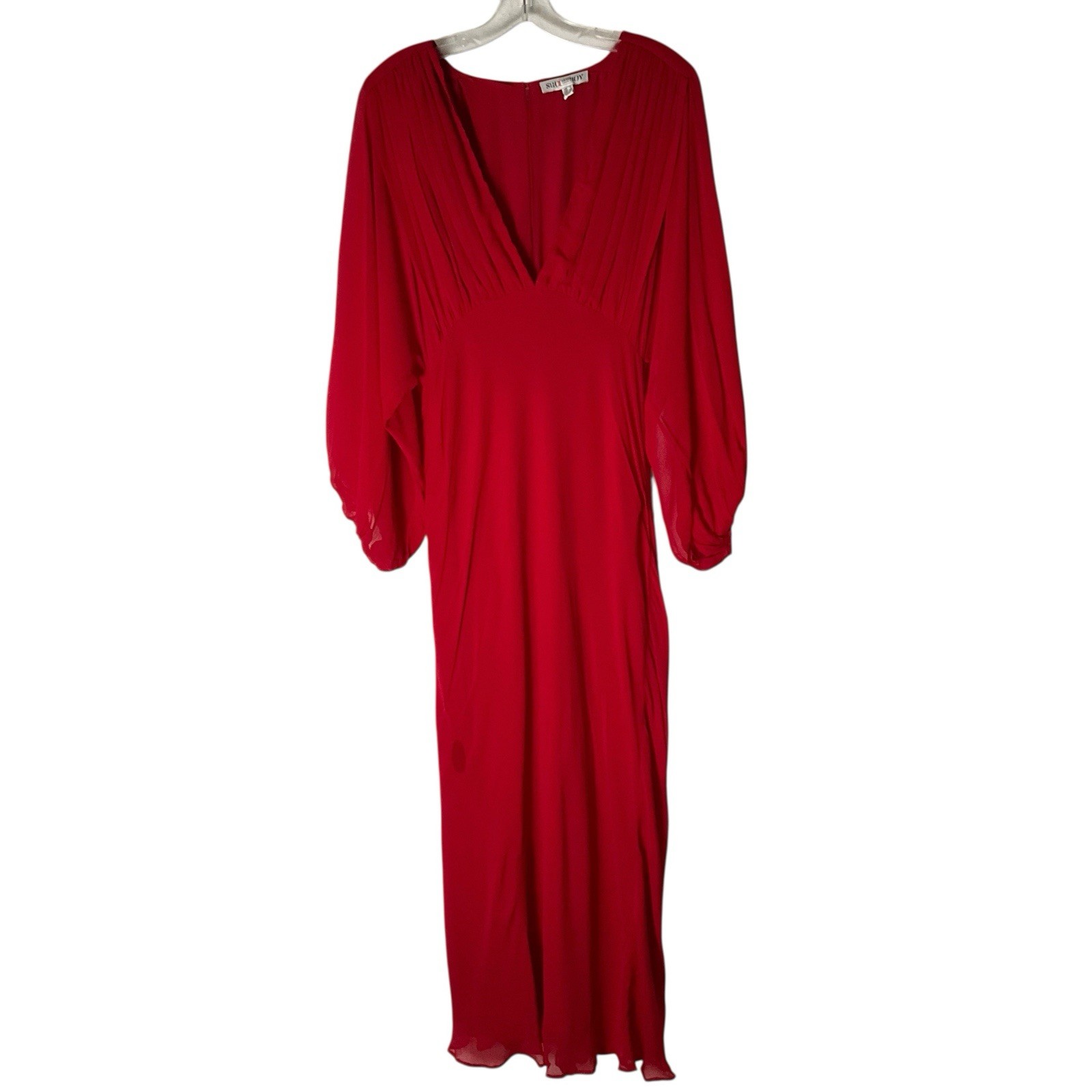 Shona Joy Amina Balloon-Sleeve Chiffon Maxi Dress Red Size 8 **READ FLAW**