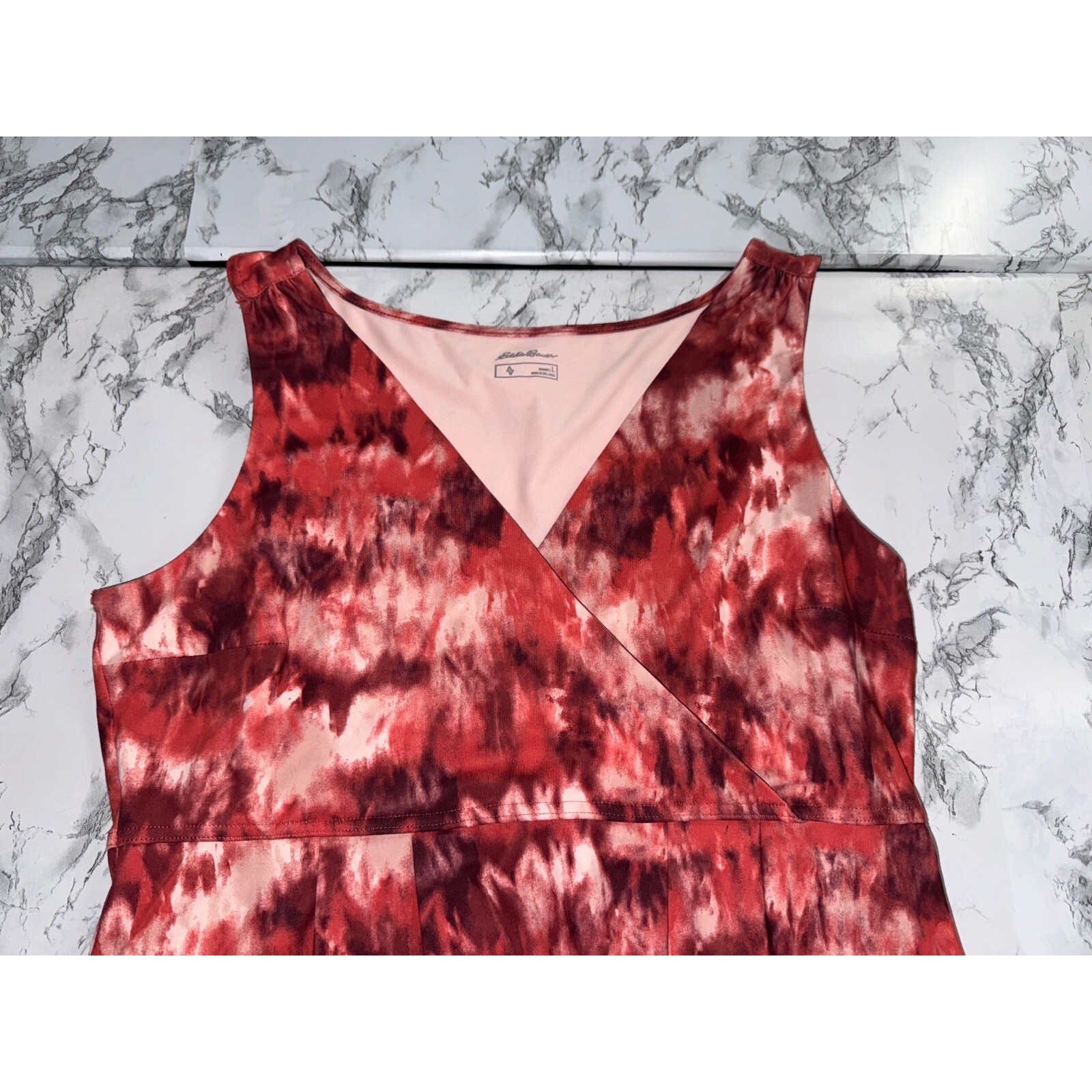 Eddie Bauer Travex Aster Surplice Dress Red Tie Dye Knee Length Size Large