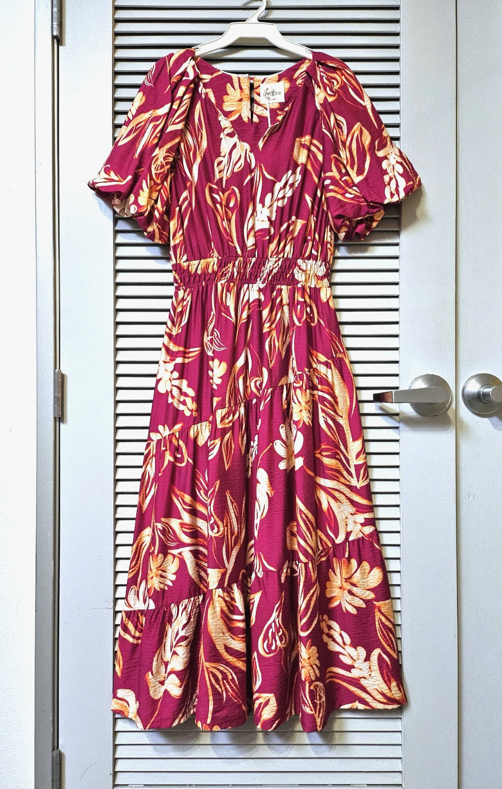 umgee berry floral print bubble slev long dress S urban outfit