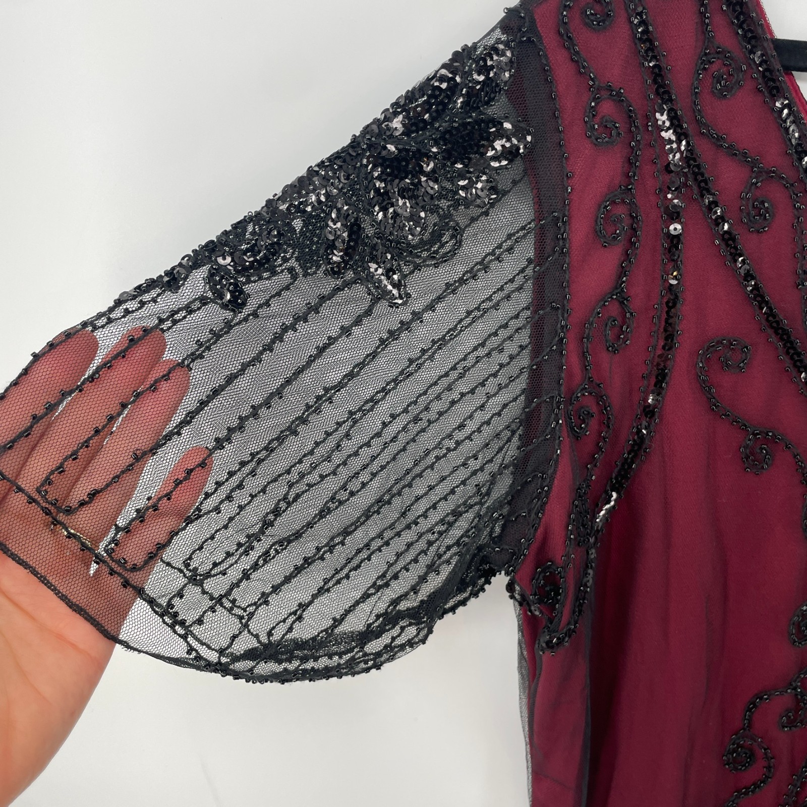Women Flapper Fringed Beaded Burgundy Dress Plus 3X Costume Gatsby Roaring 20’s