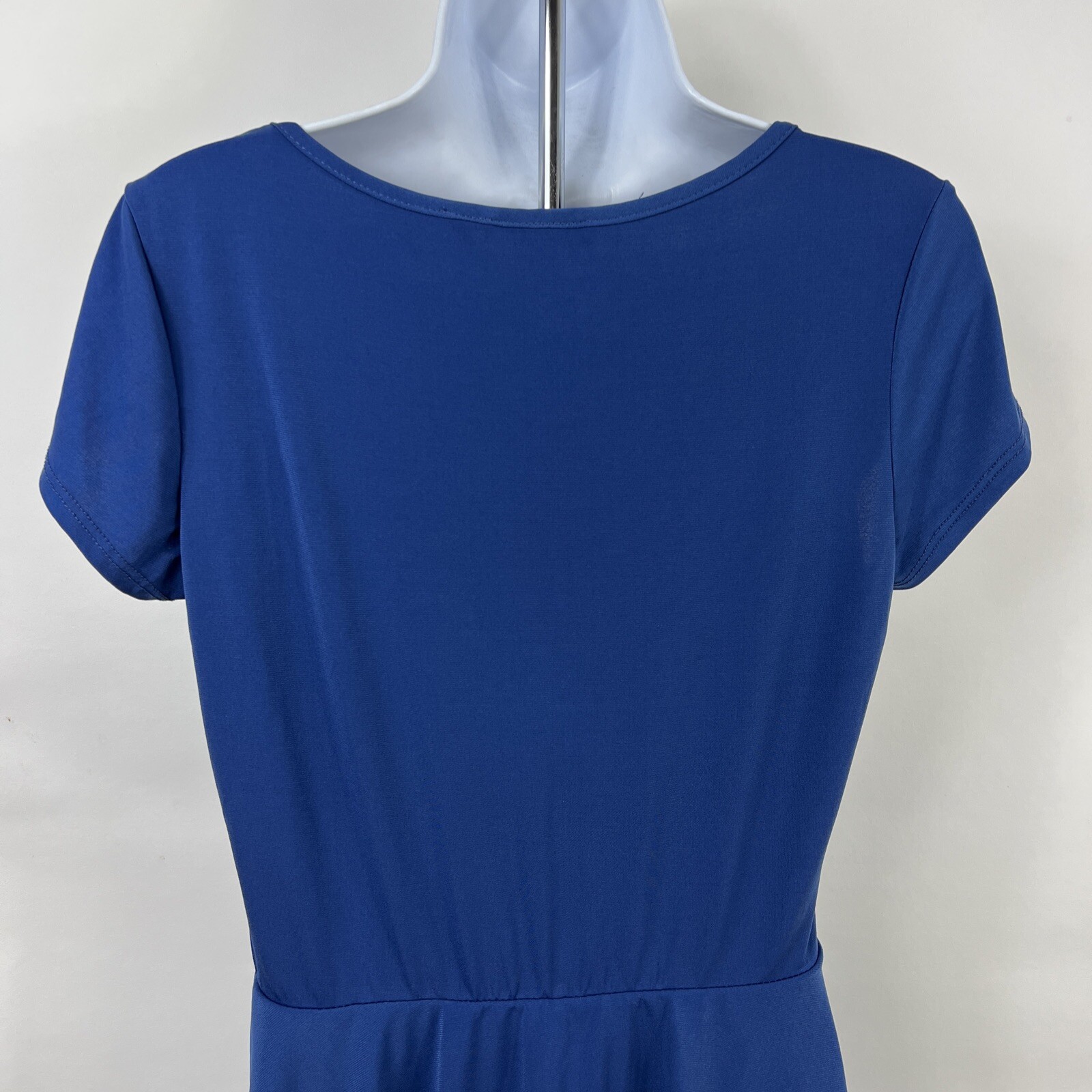 Elementz Pencil Dress Women’s Medium Short Sleeve Blue Ruffle Polyester Blend