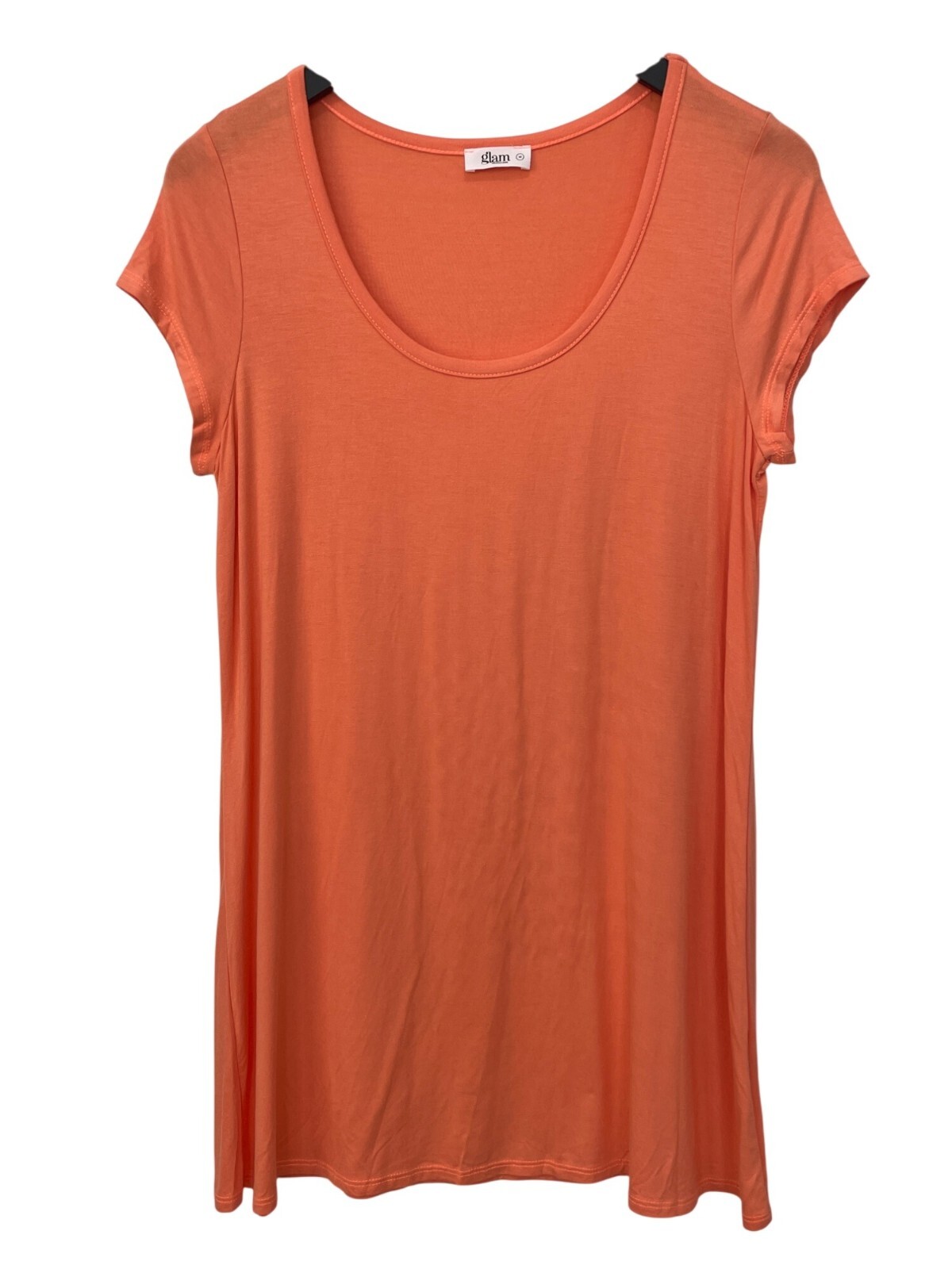 Glam Short Sleeve Tunic T Shirt Dress Size Medium Scoop Neck Rayon Blend Orange