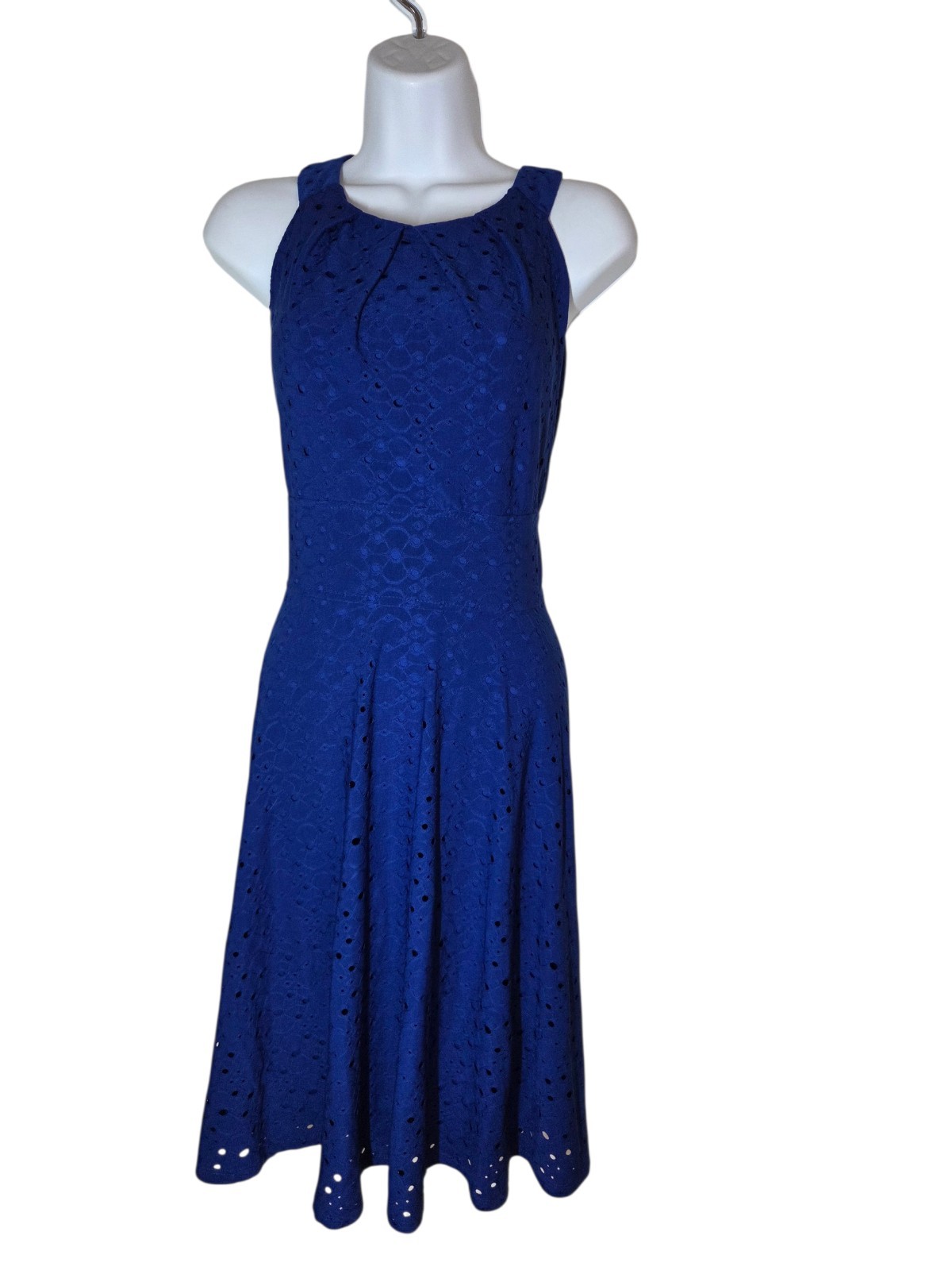 Wisp Royal Blue Halter Eyelet A-Line Knee Length Shift/Sheath Dress 8