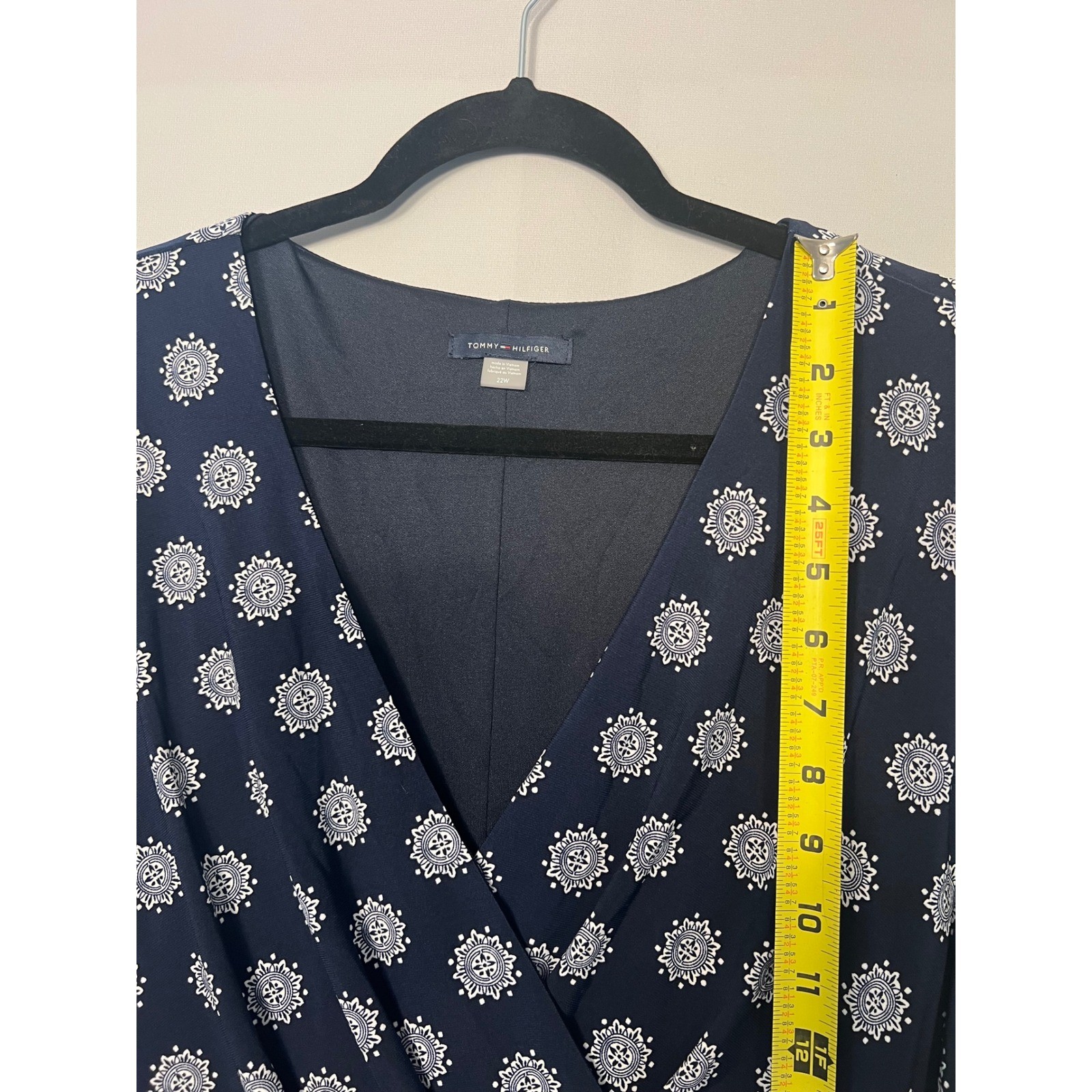 Tommy Hilfiger Womens 22W Navy Blue Medallion Print Faux Wrap A-Line Dress