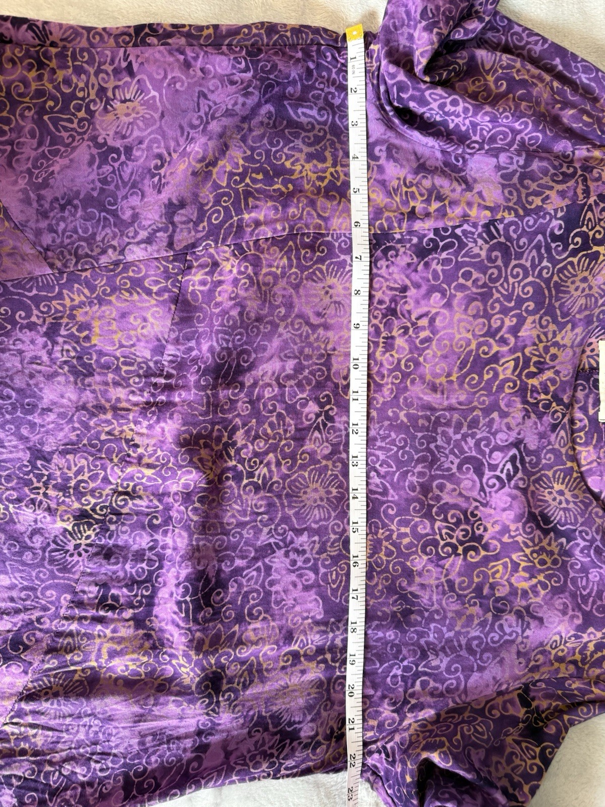 IBU INDAH Bali Batik Tunic Top Dress L XL Purple Rayon Hand Made Boho Asymmetric