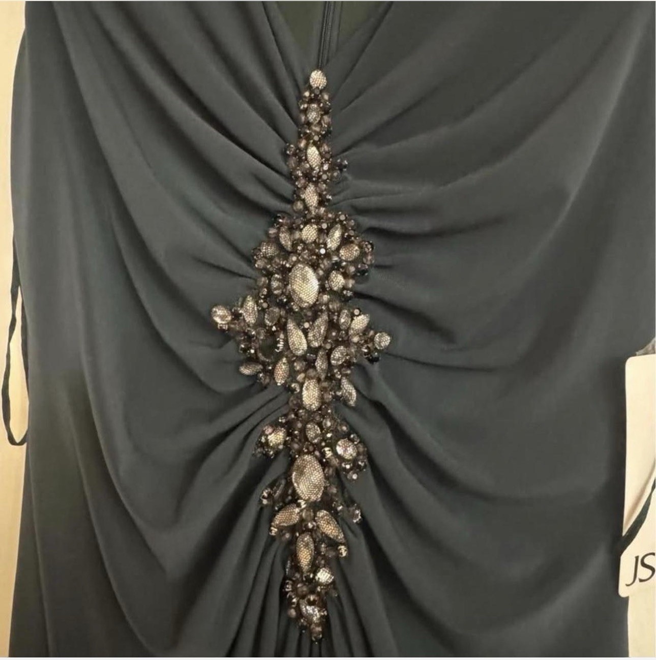 JS Boutique Black Beaded Rhinestone Chiffon A-Line Long Formal Dress Size 4