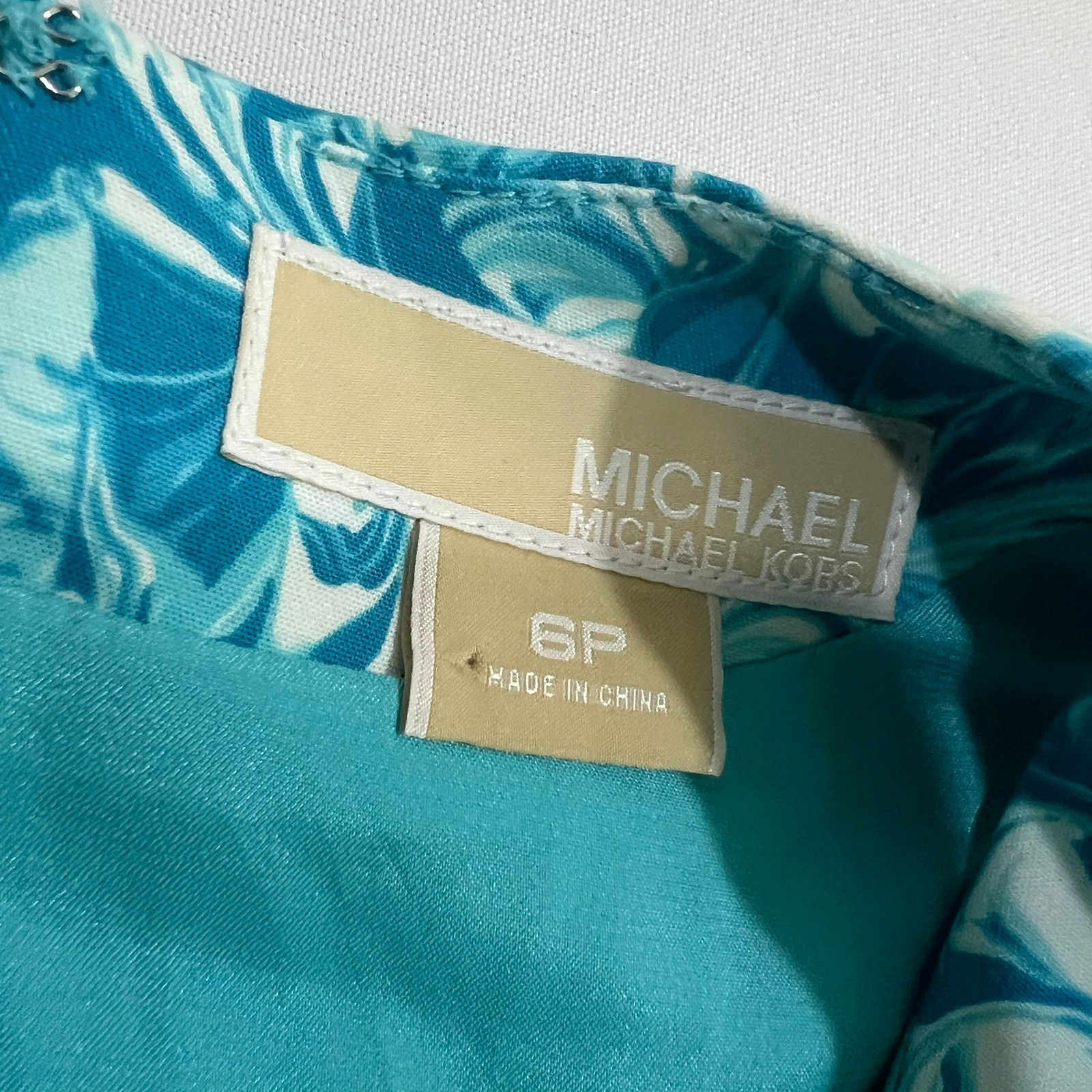 Michael Kors Dress Marble Swirl Print Sleeveless Fit Flare Blue Womens 6P