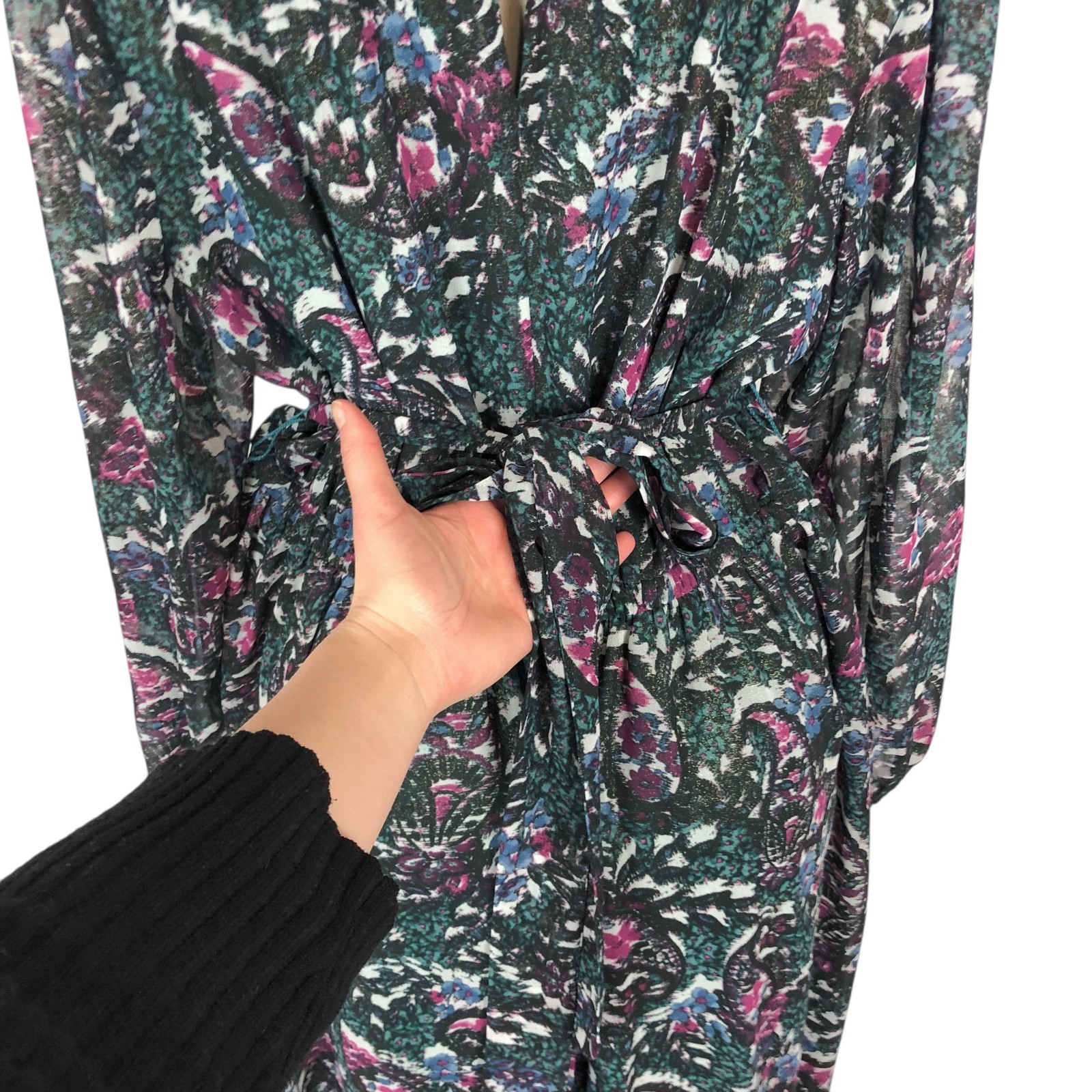 Lane Bryant Multicolor Print Belted A-Line Dress Size 16 Keyhole V-Neck Floral