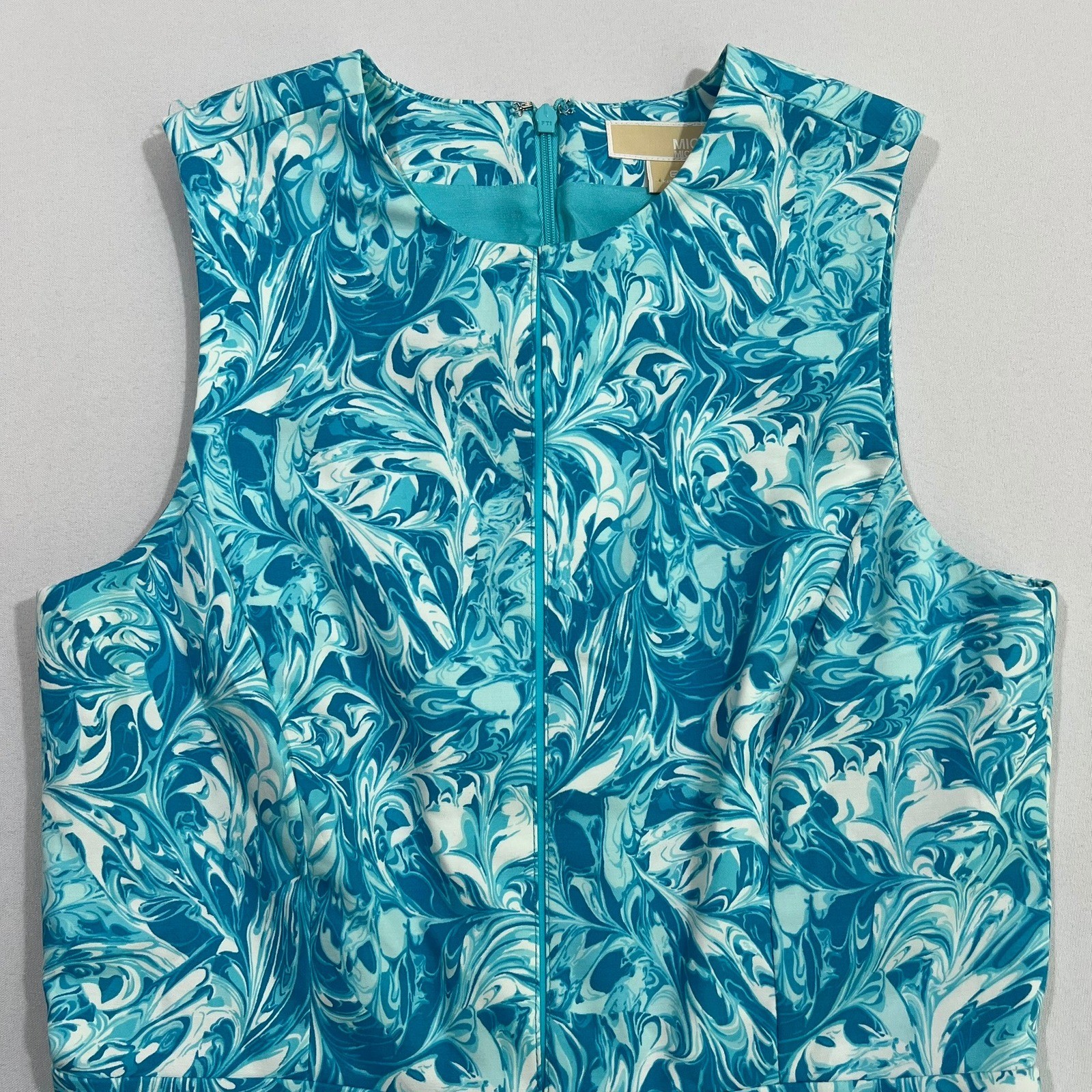 Michael Kors Dress Marble Swirl Print Sleeveless Fit Flare Blue Womens 6P