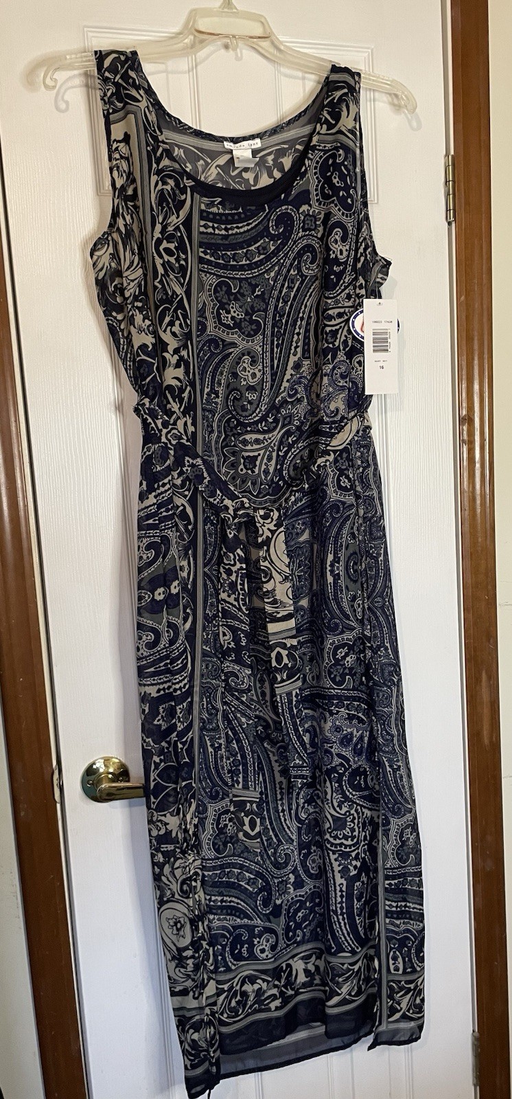 Amanda Lane Womens Navy Gray Filigree Flower Opaque Paisley Tank Maxi Dress 16