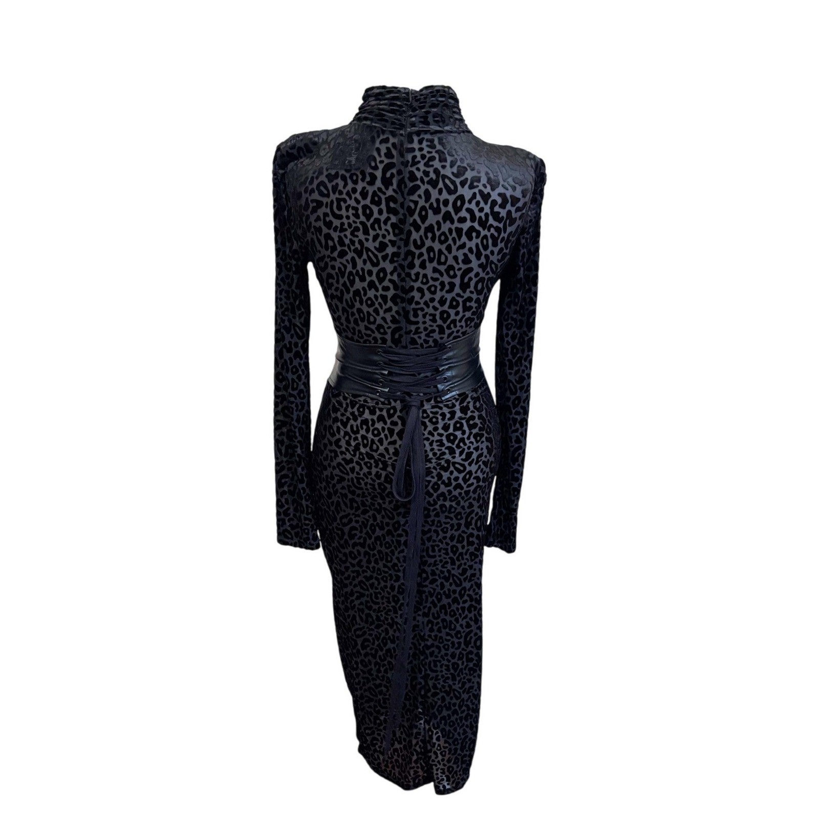 Capsulle Whimsigoth Leopard Corset Dress Medium Black Burnout Velvet Sheer Mesh