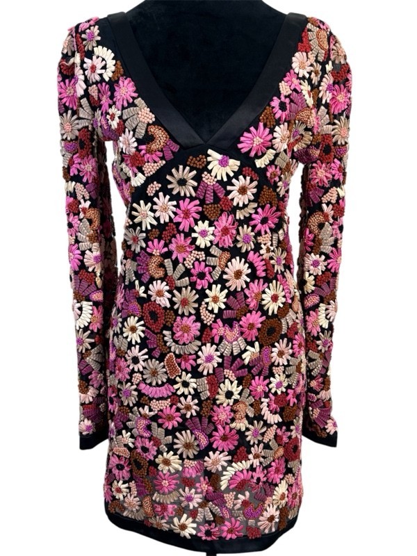 Tom Ford Silk Mesh Sheer Floral Appliqué Mini Dress IT 38 Leather Italy Couture