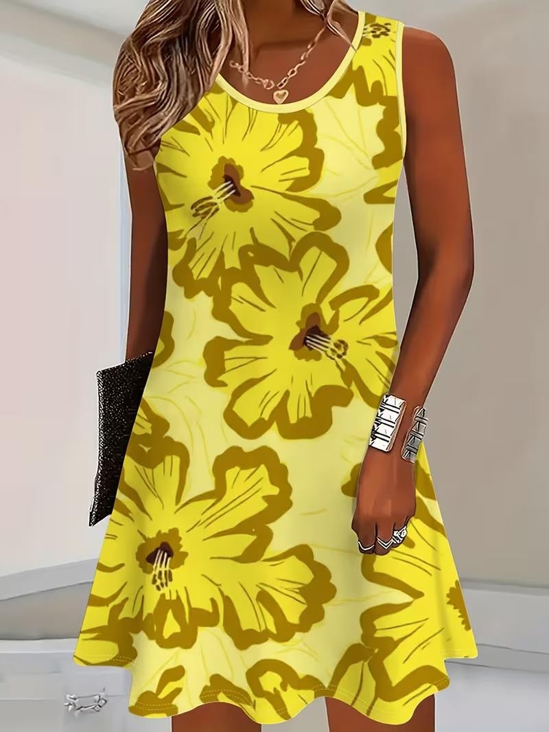 Plus Size – Captivating Tropical Hawaiian Yellow Hibiscus Dress ✨New