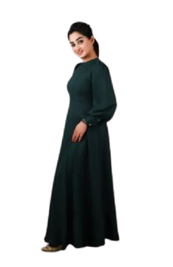 Women Solid Mehndi Green Western Cuff Dress Party Wear Dress Attractive Look