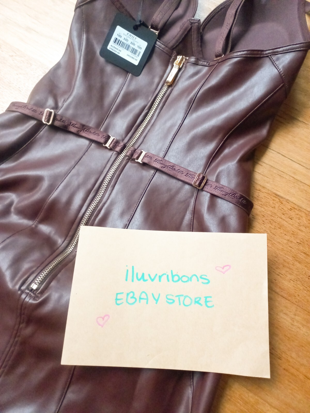 💗HONEY BIRDETTE EMILY 10C BROWN MAHOGANY VEGAN LEATHER LEATHERETTE DRESS 32C 💗