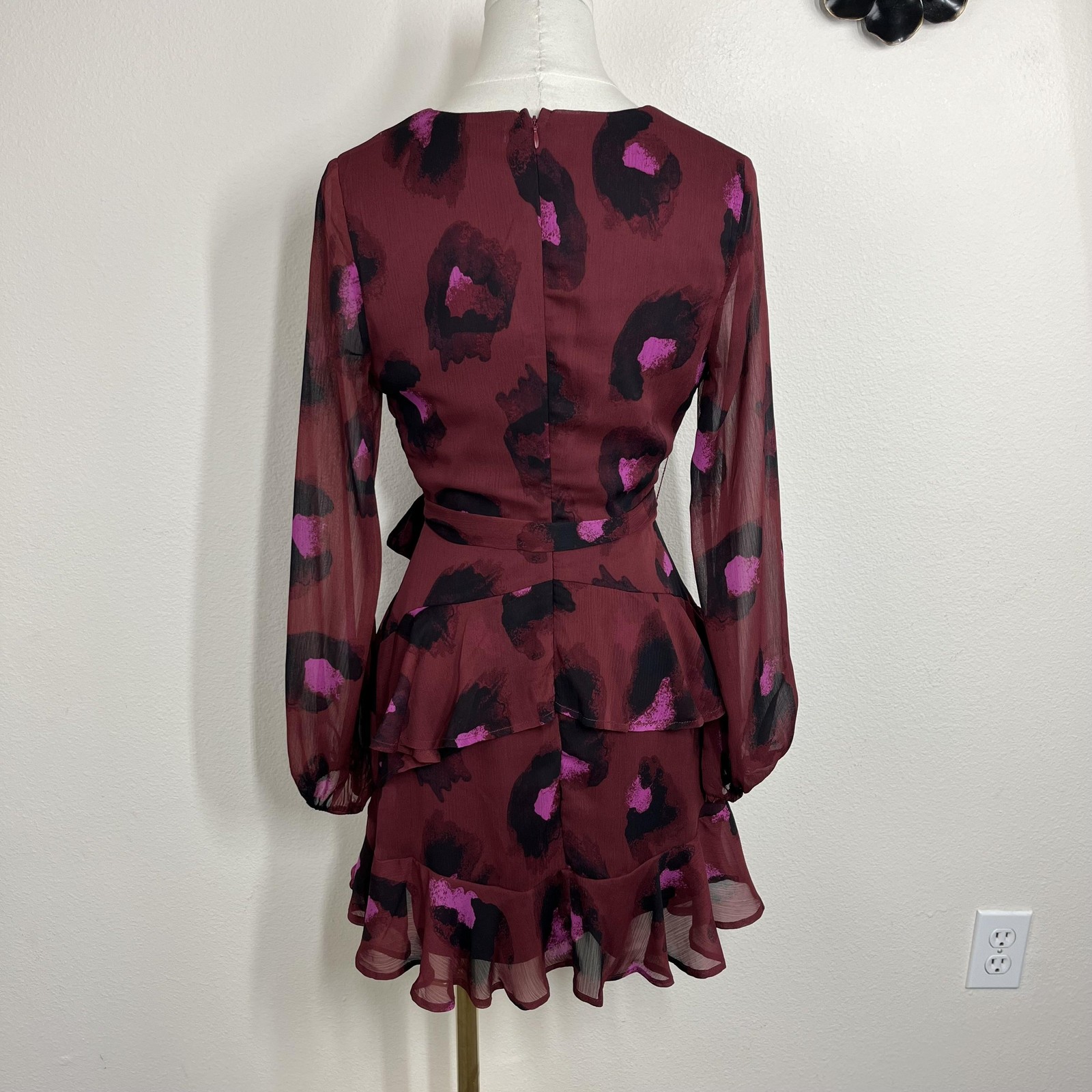 Love Fire Dress Womens Small Red Animal Print Wrap Ruffle Mini Party Cocktail