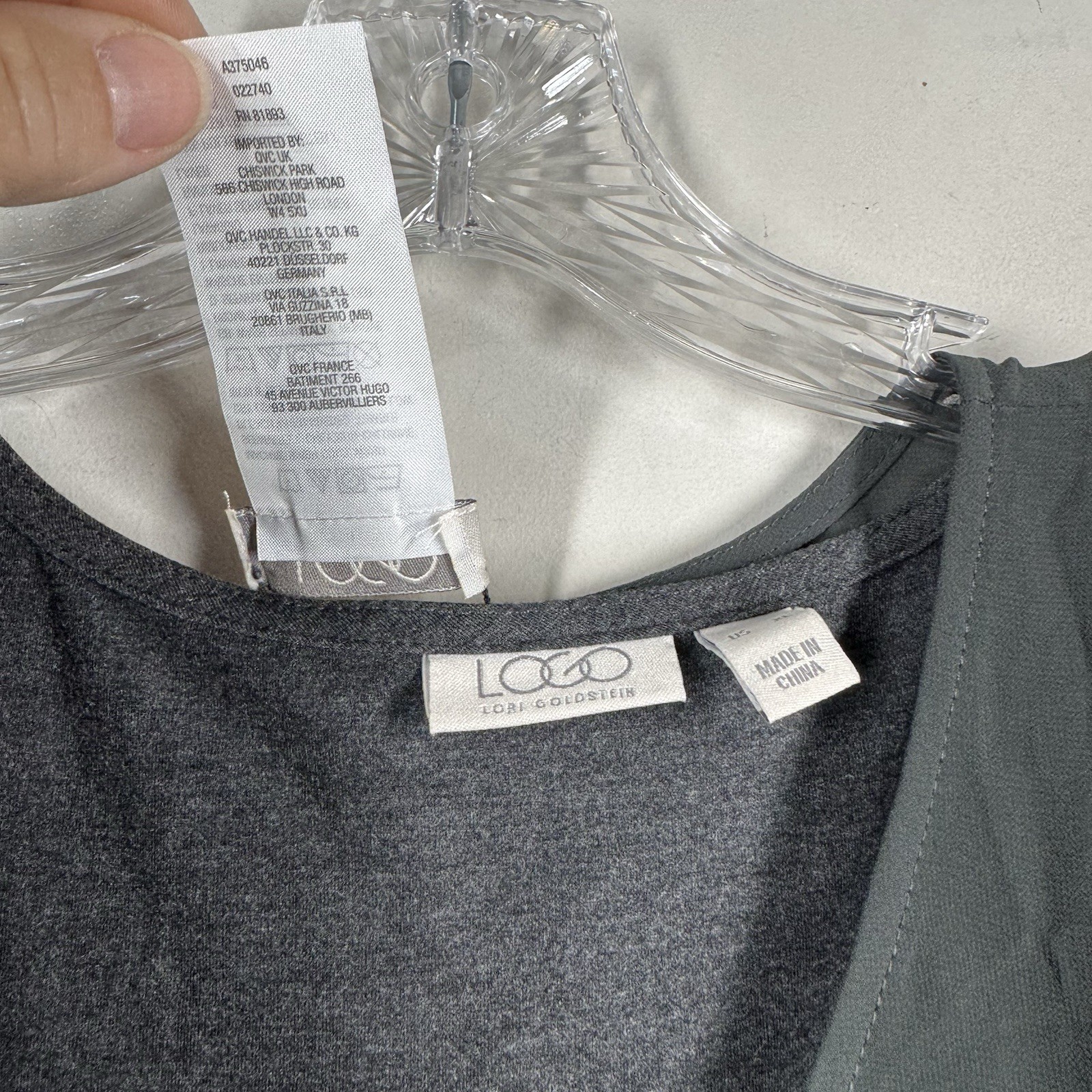 Logo Lori Goldstein Green Gray Layered Chiffon Jersey Stretch Maxi Dress Sz XL