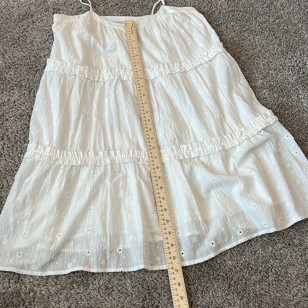 EUC Woman’s Loft White Clip Bow Strap Ruffle Swing Dress Small 4 6 Eyelet Flowy