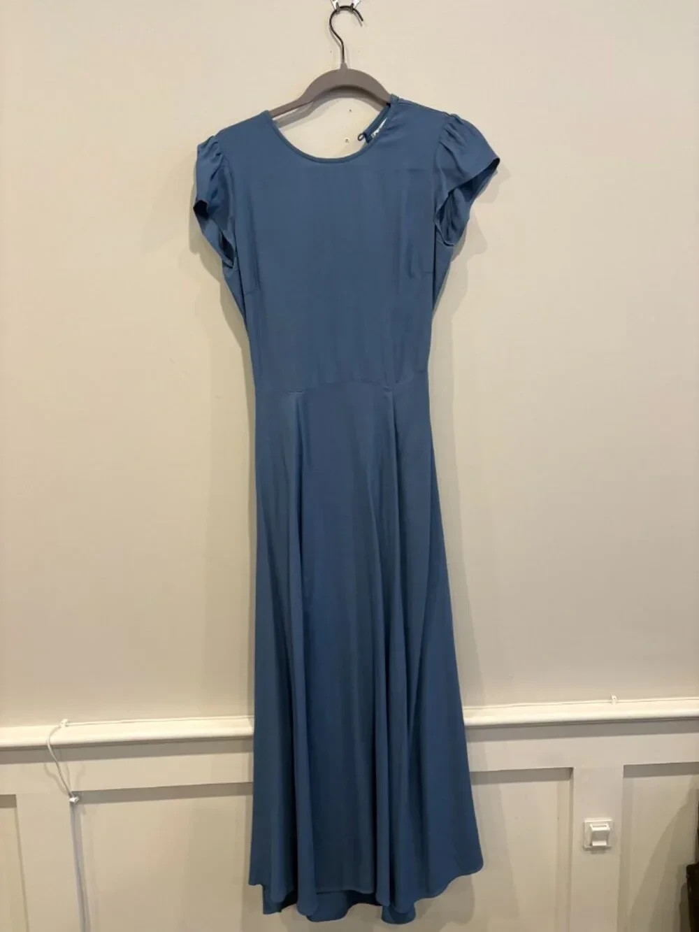 Reformation Slate Blue Cutout Back Midi Dress Womens Size 2 Flutter Sleeve