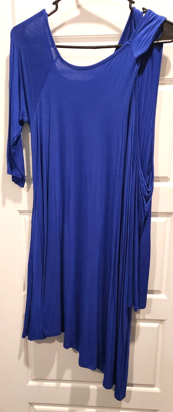 Pretty One Side Cold Shoulder, Long Side Hang, Casual Blue Dress XL – NWTs