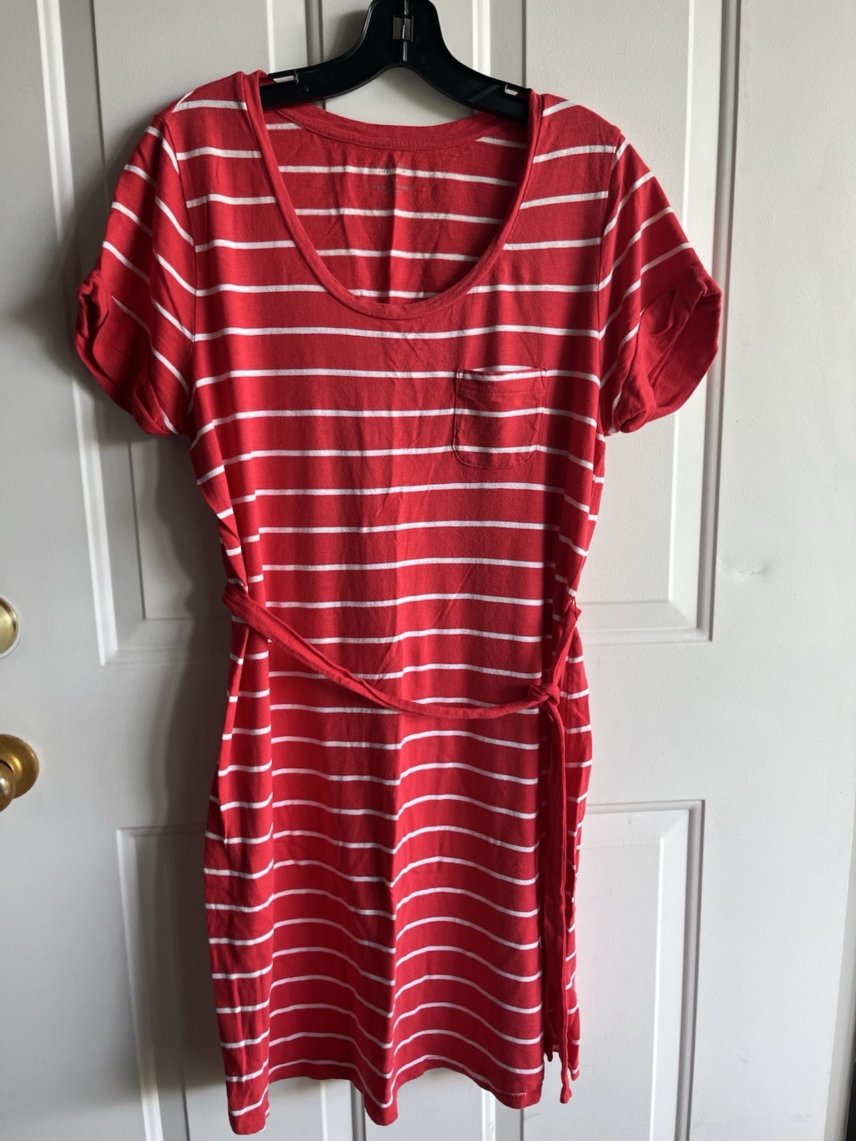Sonoma Red Striped T-shirt Dress Size XL With Tie Belt