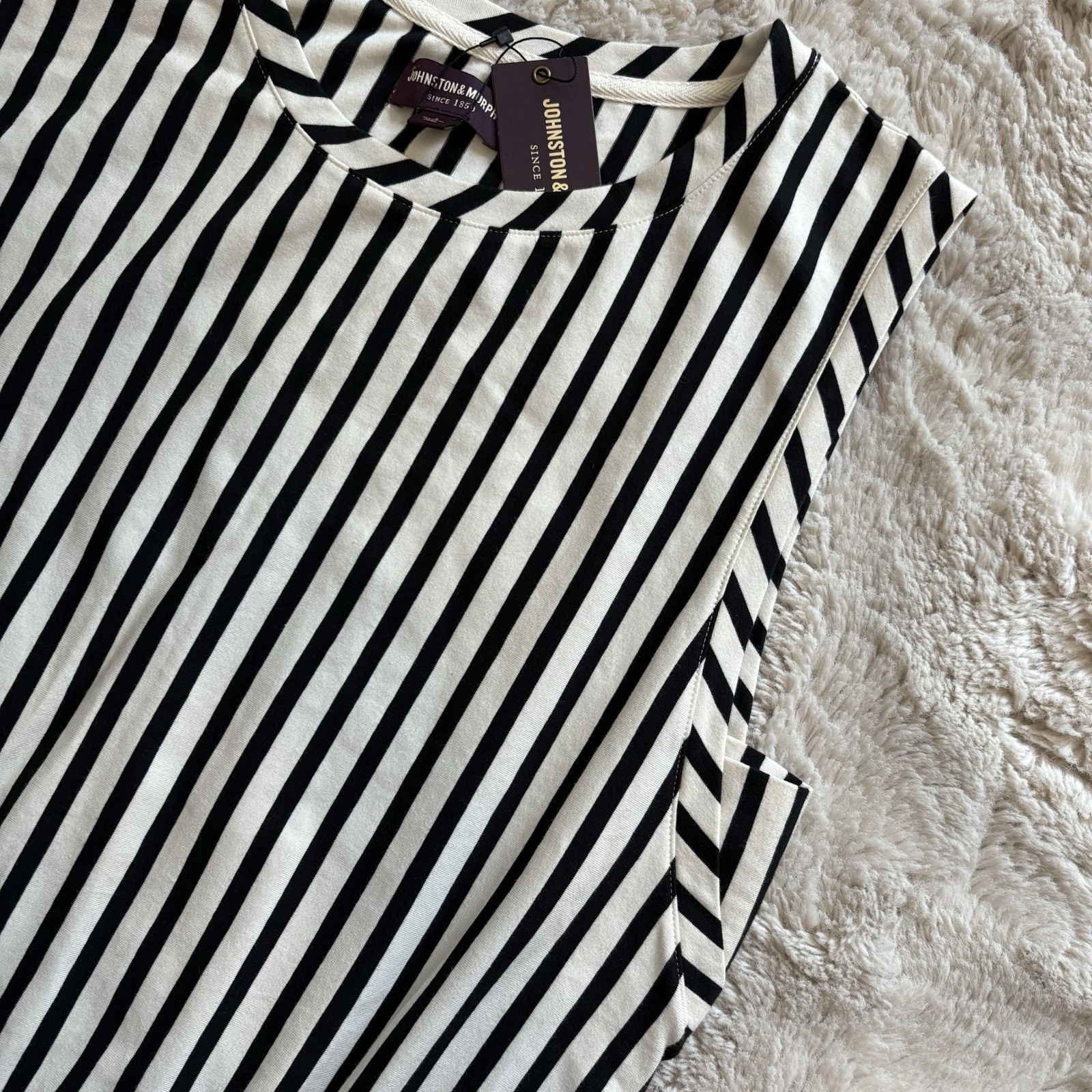 Johnston Murphy Womens Striped Midi Dress Large Career Casual Black Cream NWT