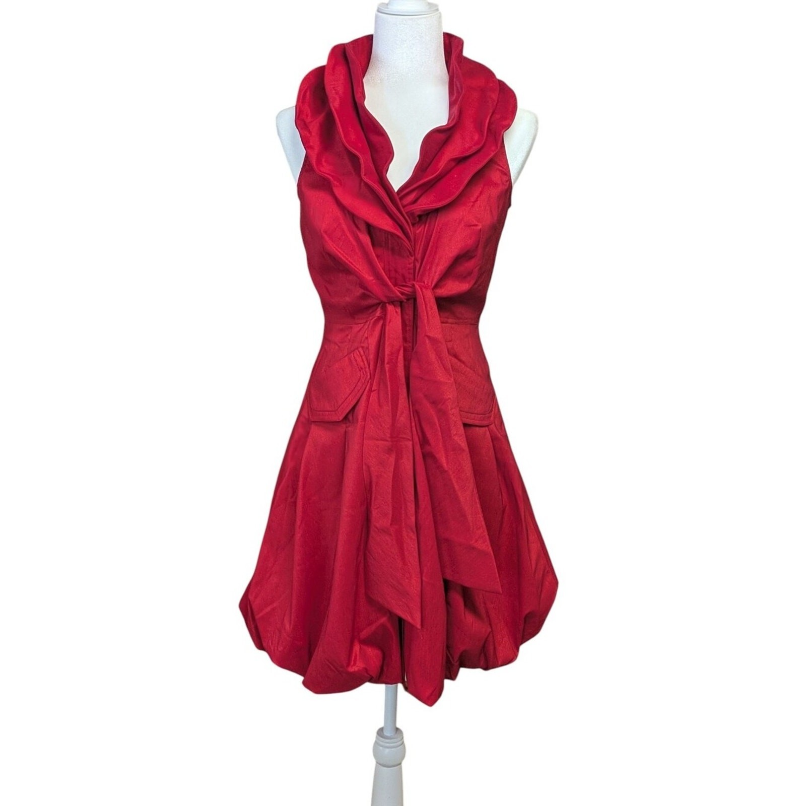 Samuel Dong Red Sleeveless Bubble Skirt Wired Collar Dress Size XS