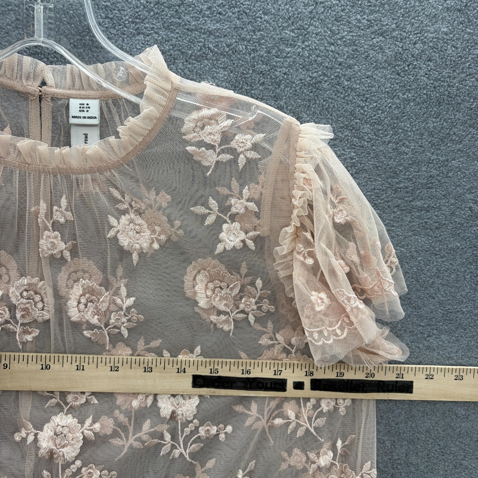 Needle Thread Dress Size 2 Light Peach Embroidered Sheer Lace Babydoll Mini