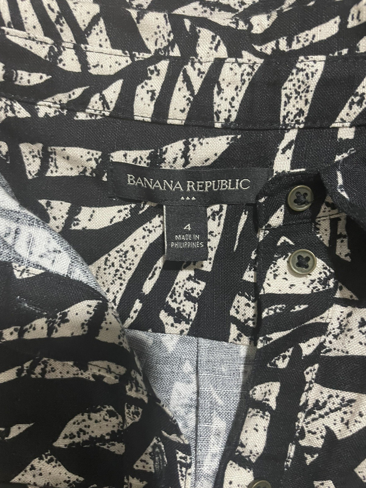 Banana Republic Size 4 Black+ Tan Tropical Vacation Linen Dress Short Sleeve