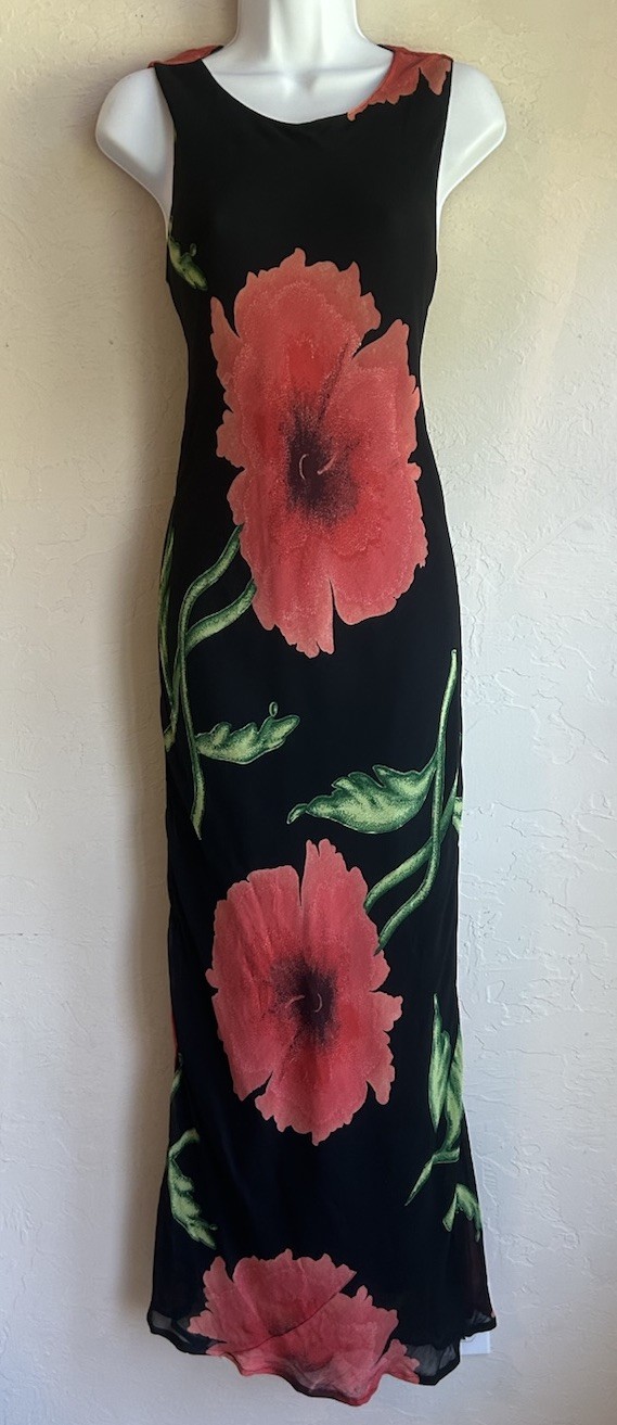 Vintage 90s Y2K Nostalgia Dark Floral Maxi Slip Dress S Whimsigoth Fairy Grunge