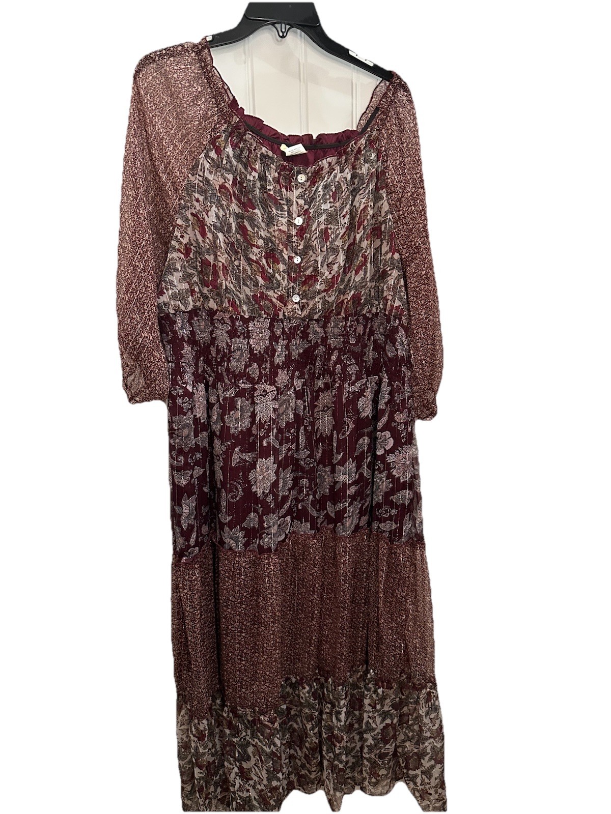 Sweet Magnolia Tiered Maxi Dress Size XL Patchwork Cottagecore Prairie