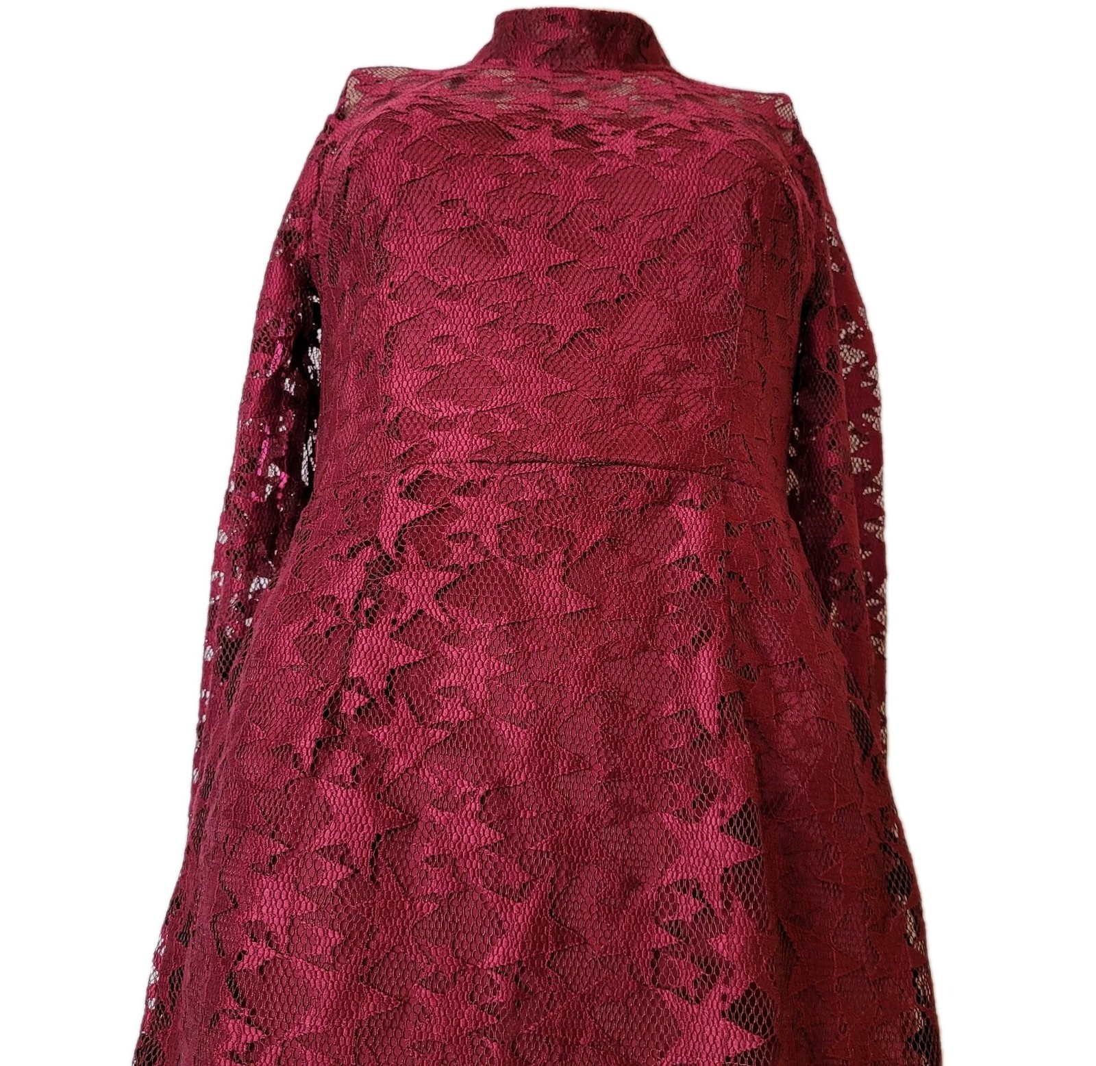 Betsey Johnson Mini Dress Womens 2 Star Lace Red Sheer Overlay sheer long sleeve