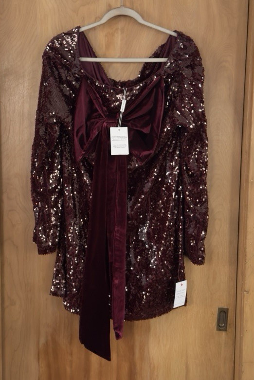 Pretty Lavish Embellished Detachable Bow Back Mini Dress Burgundy US Size 10 NWT