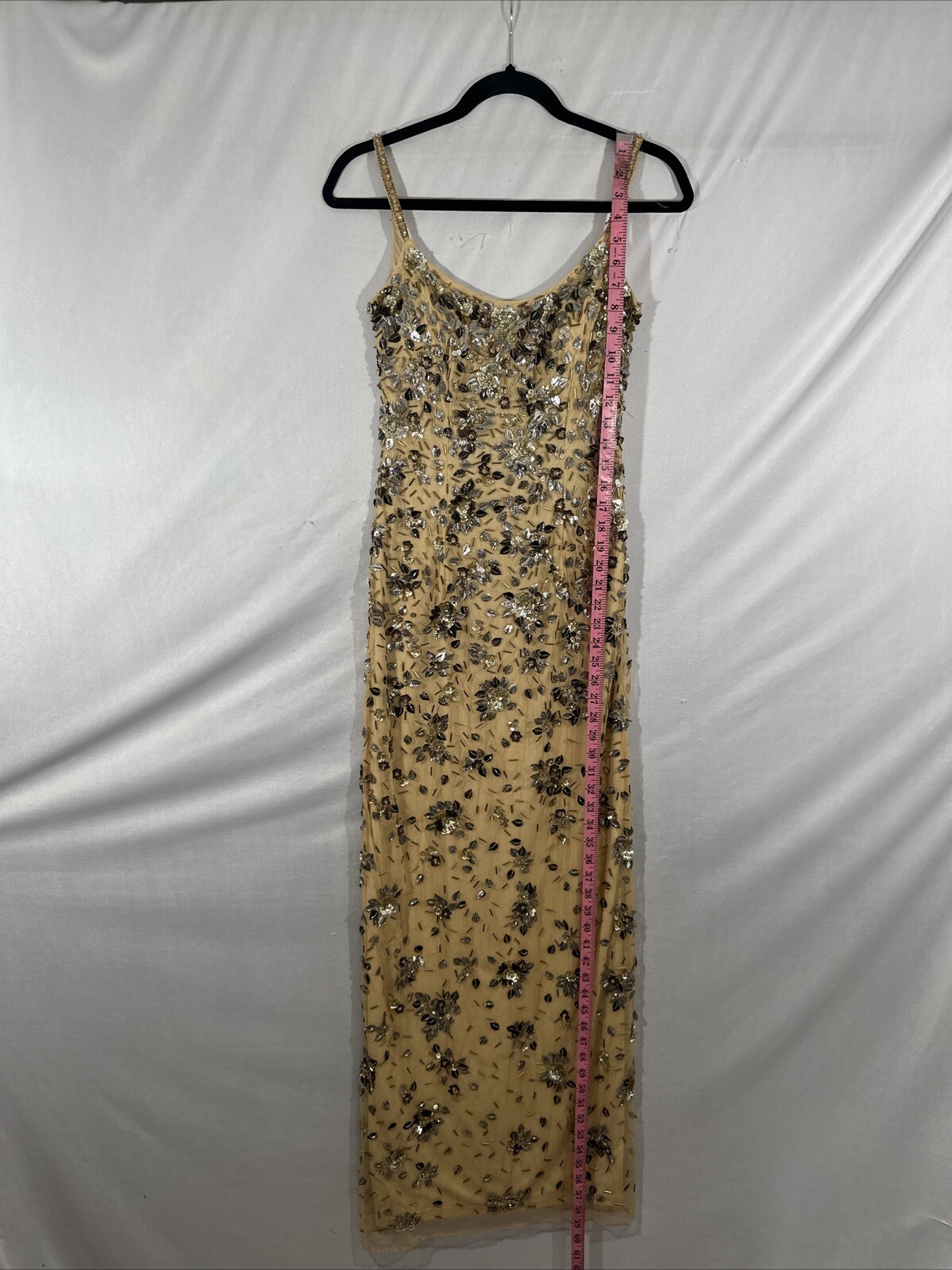 NWT $598 Mac Duggal [ 0 ] 5477 Floral Embellished Scoop Neck Gown Gold #S1598