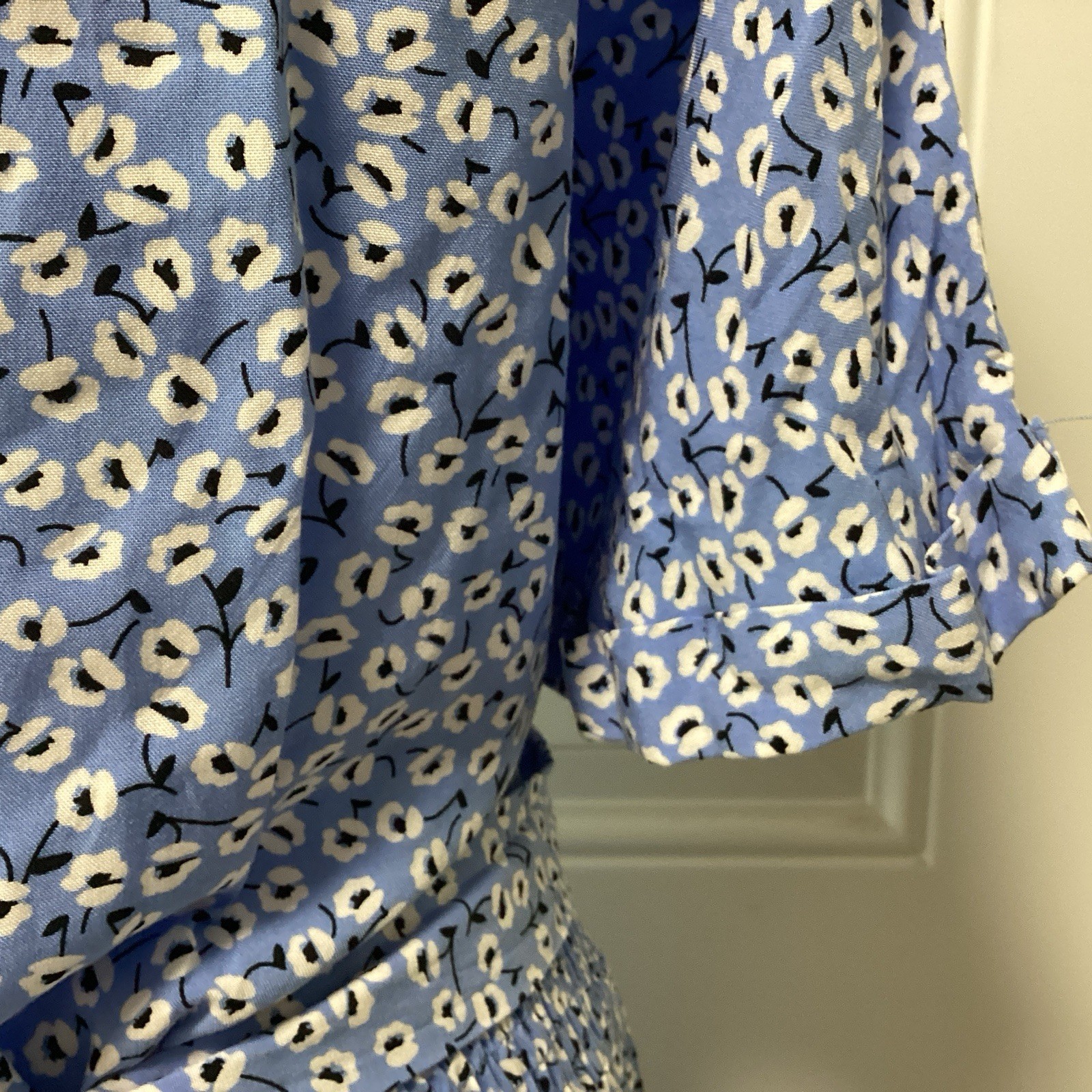 Blue Midi Button Up Short Sleeves Tie-Back Elastic Waist Size 2XL Dress
