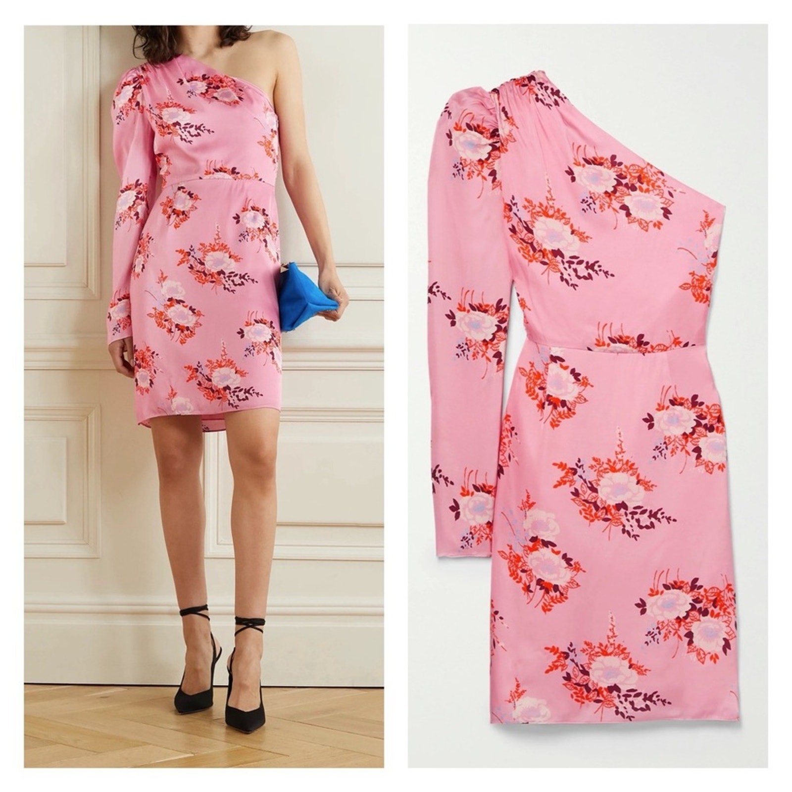 NWT Les Reveries One-Sleeve Matte Satin Dress in Pink Gardenia – $425 Retail