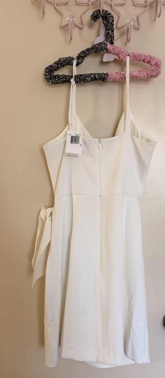 French Connection White Satin Wrap Mini Dress Sz 0 V-Neck Bow Zip Straps