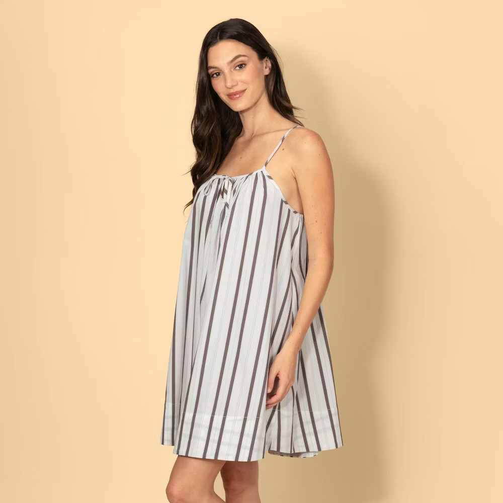 Solid & Striped Women Tie-Front Poplin A-Line Mini Dress – Brown/Cream Striped