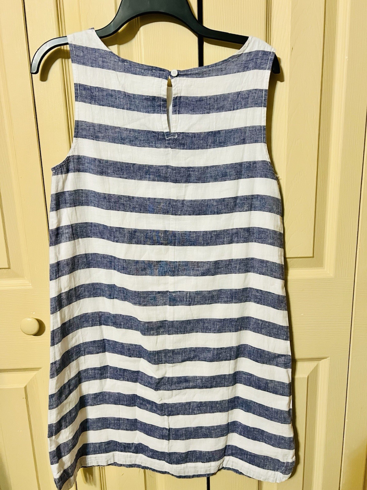 Beach Lunch Lounge Blue Striped Linen Dress Size S Shift Sleeveless Lined