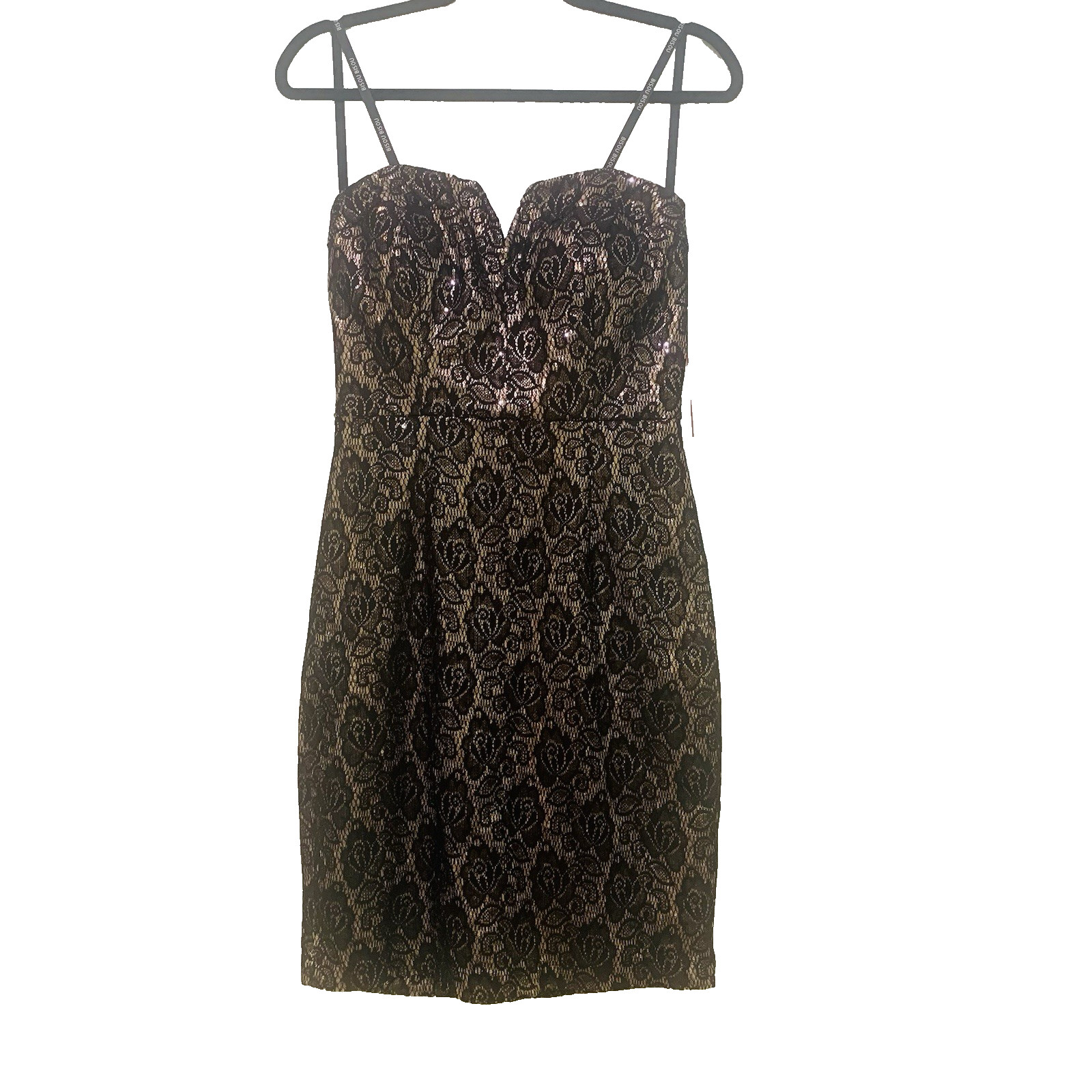 Bisou Bisou Michele Bohbot New w Tags Y2K Dress Blush/Black Size 8 Gold Sparkle